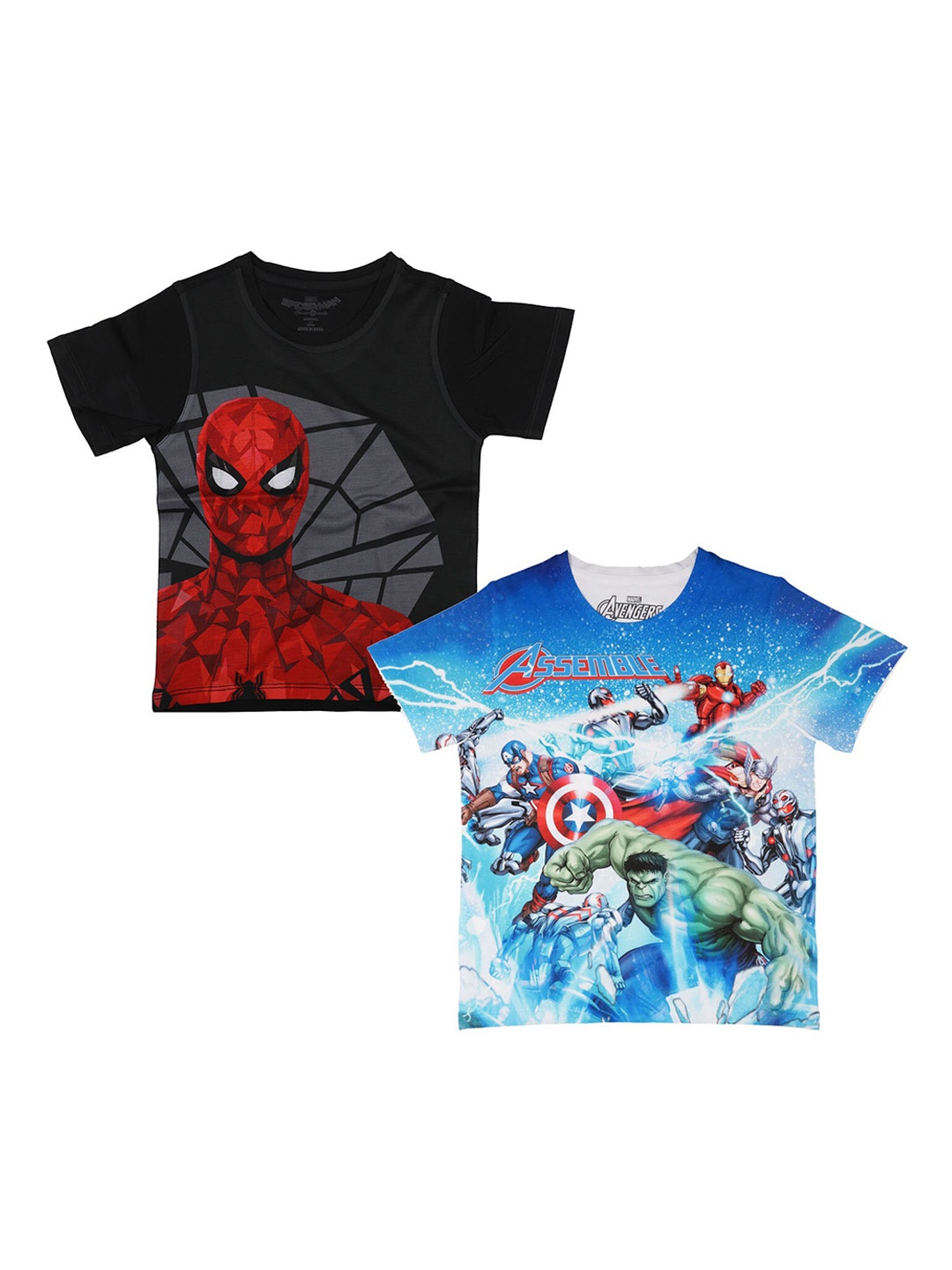 

Marvel by Wear Your Mind Boys Pack Of 2 Avengers & Spiderman Printed Round Neck T-shirts, Black