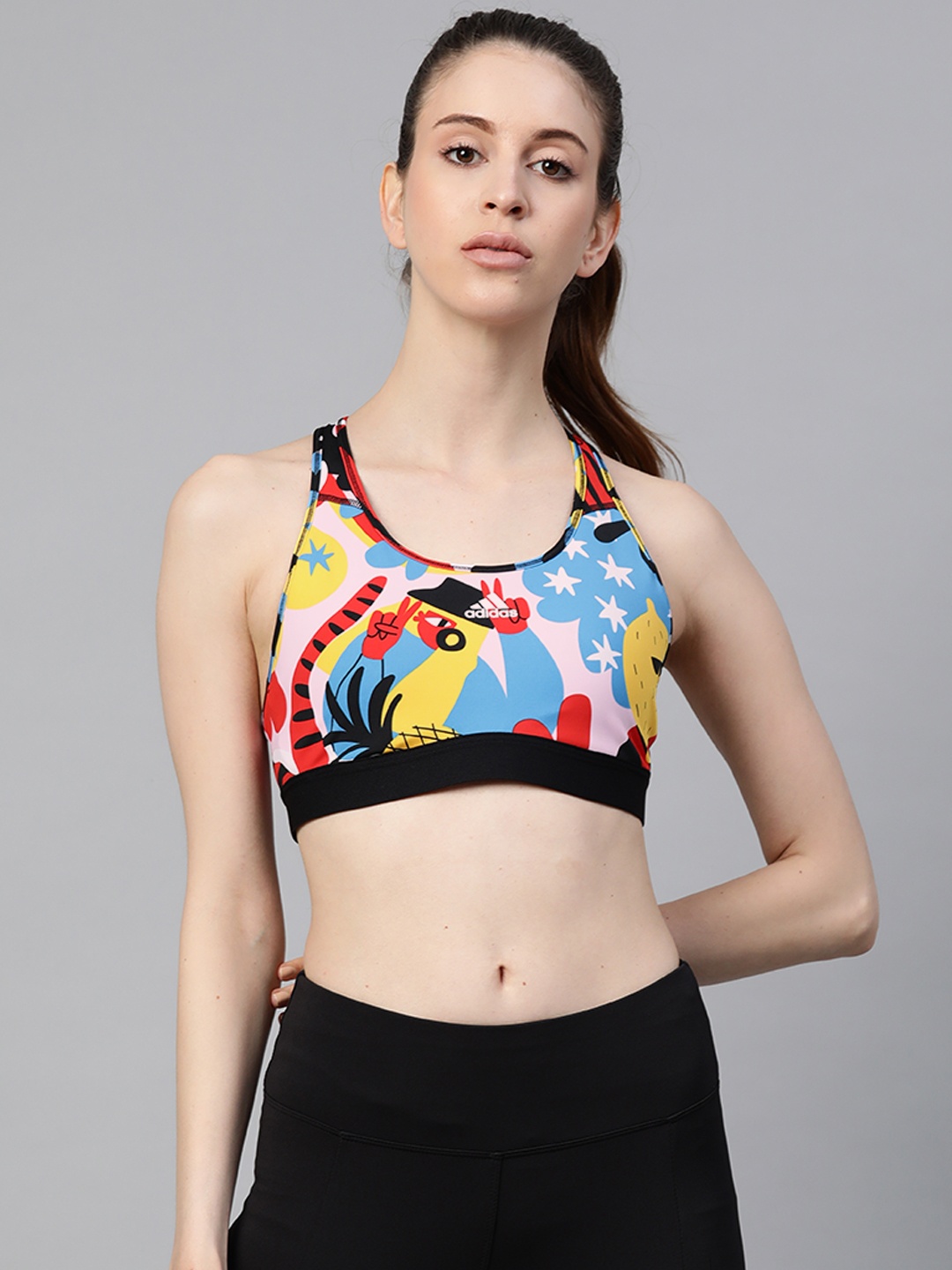 

ADIDAS Blue & Pink Printed Non-Wired Lightly Padded DRST Egle Sustainable Training Sustainable Bra GU3559