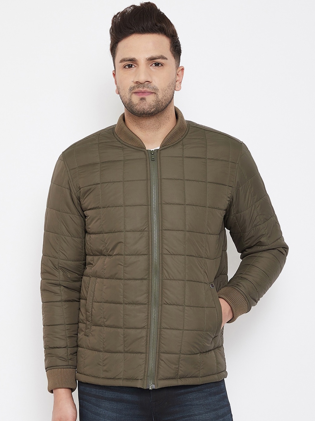 

Canary London Men Olive Green Solid Quilted Jacket