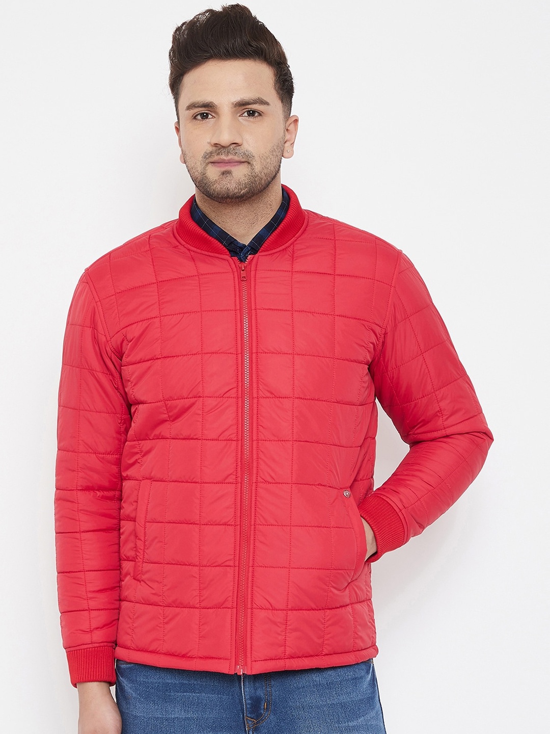 

Canary London Men Red Self Design Padded Jacket