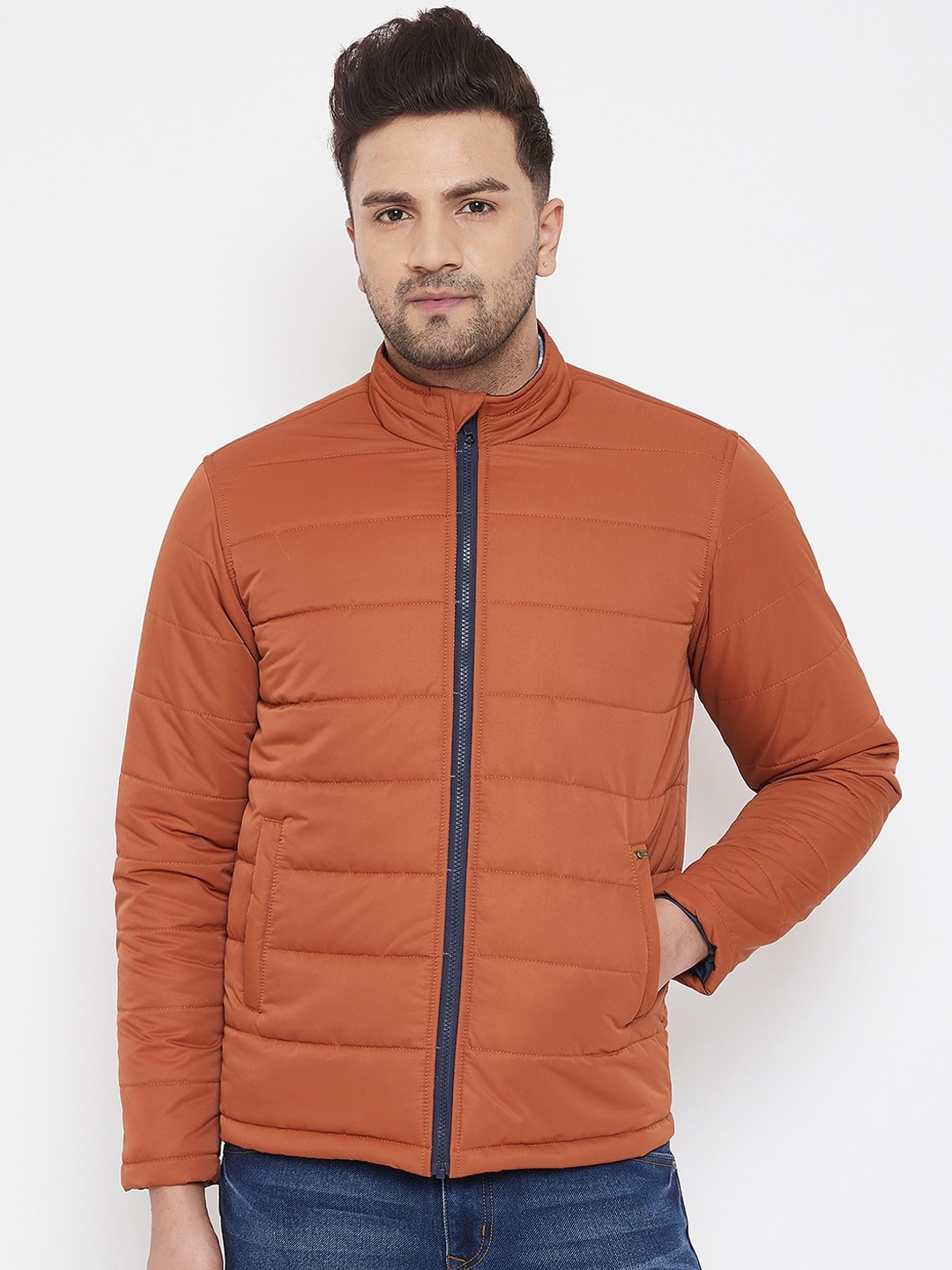 

Canary London Men Rust Self Design Puffer Jacket