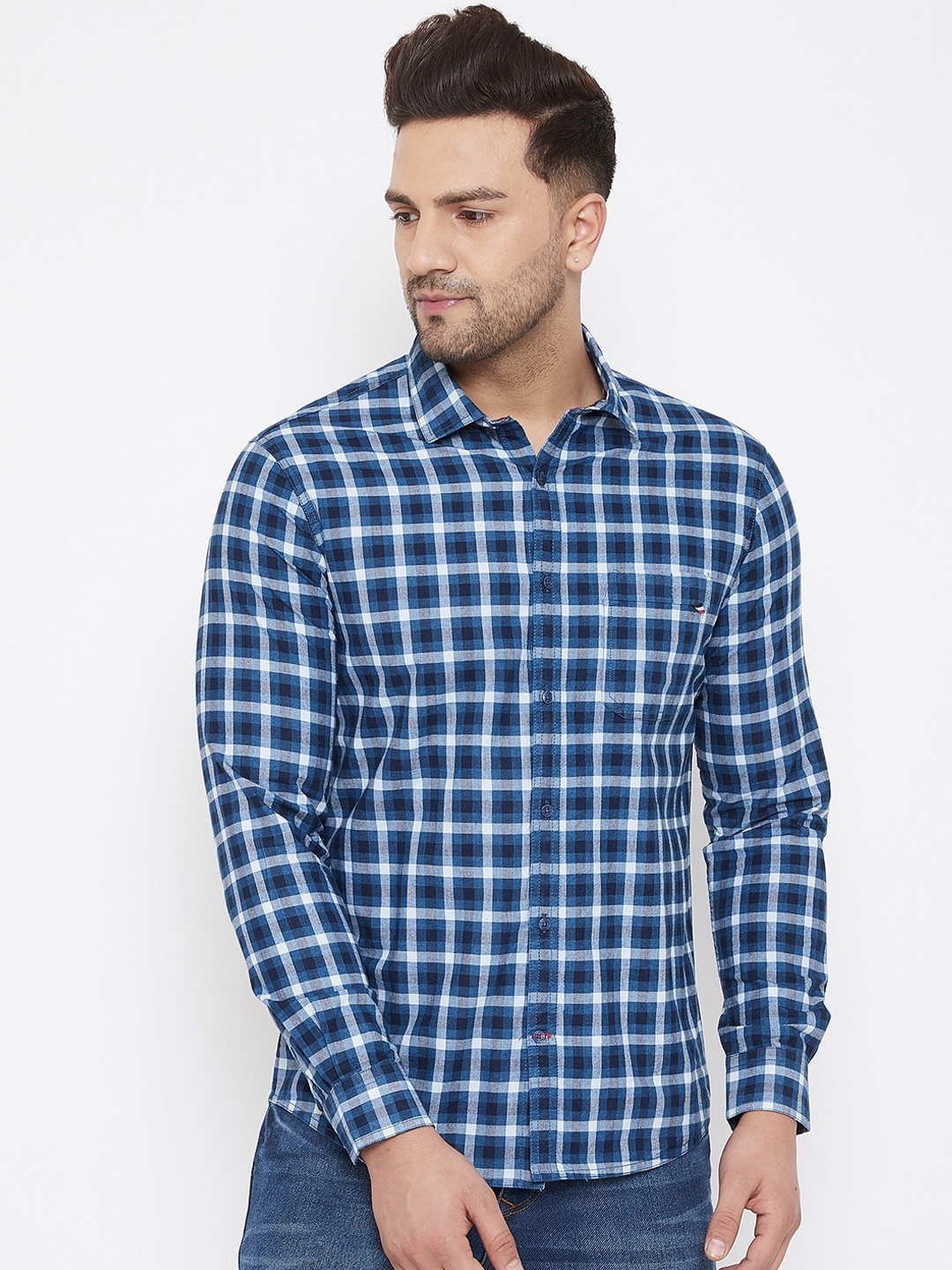 

Canary London Men Blue Slim Fit Checked Casual Shirt