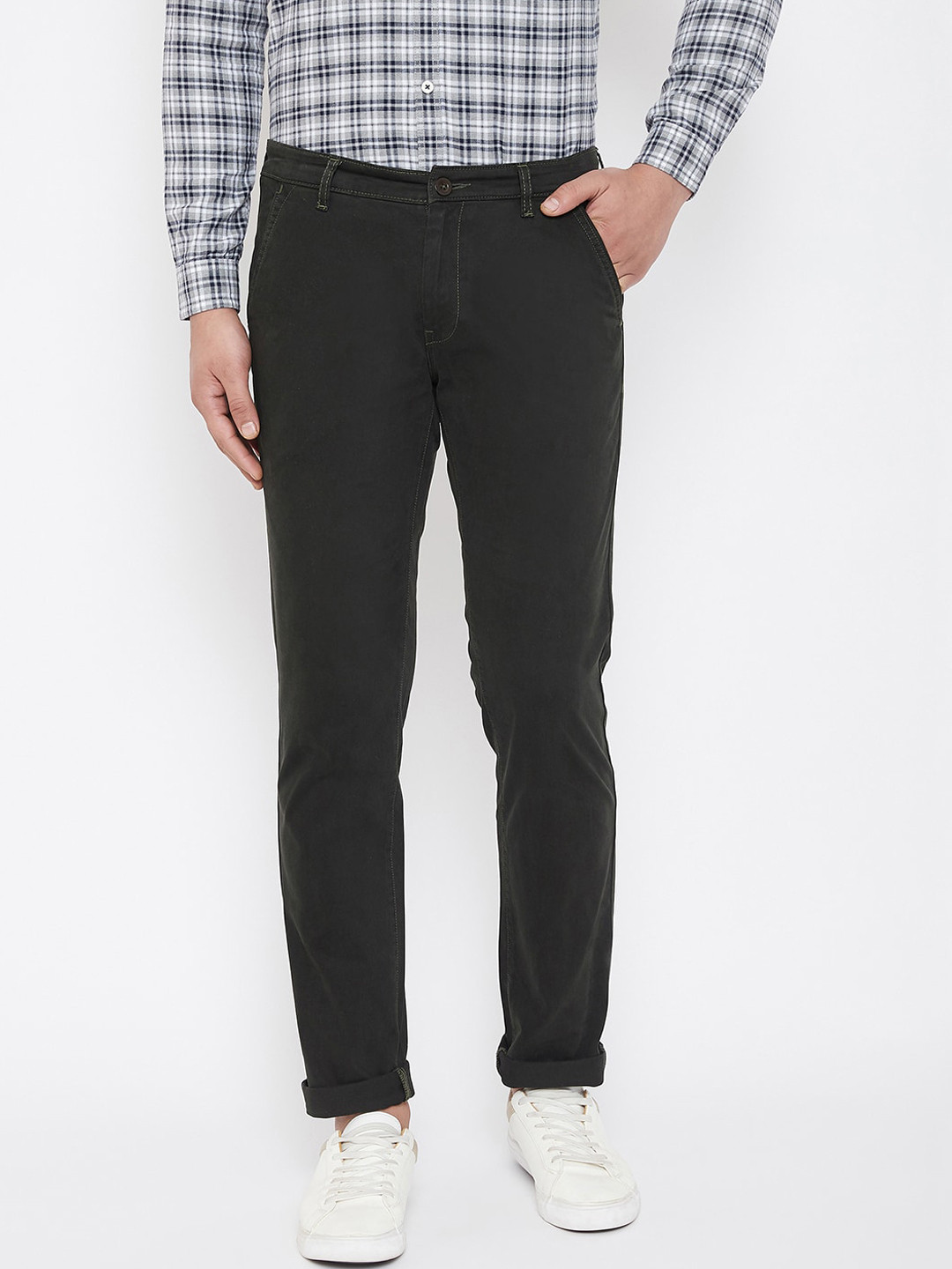 

Canary London Men Olive Green Slim Fit Solid Regular Trousers