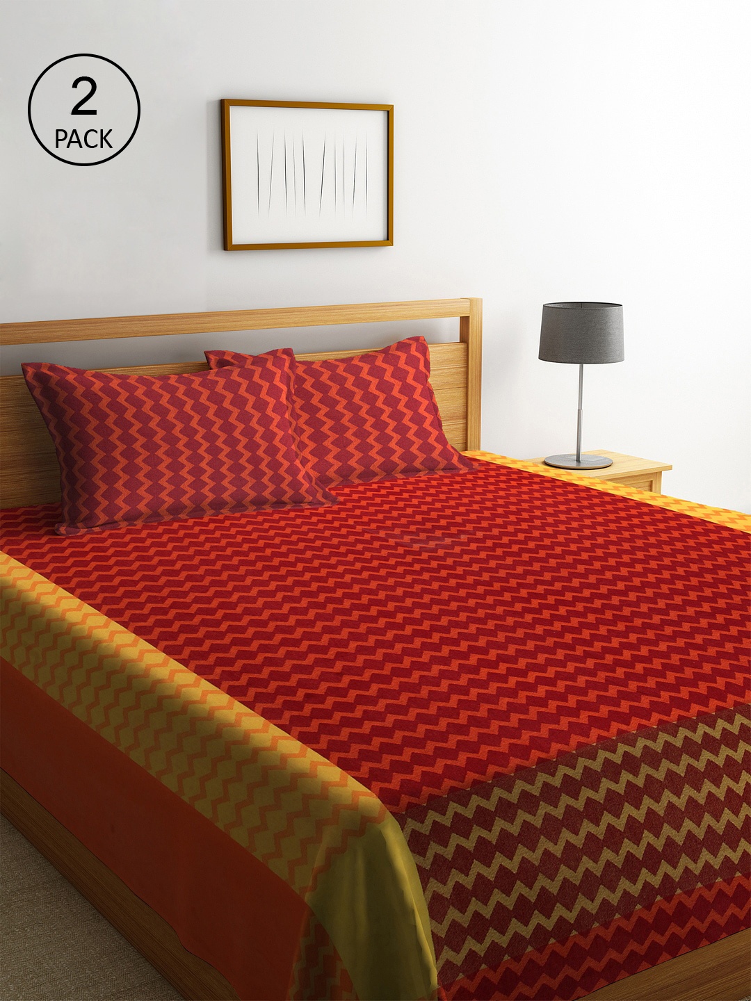 

Klotthe Pack of 2 Red Woven Design Double Bed Cover With 4 Pillow Covers