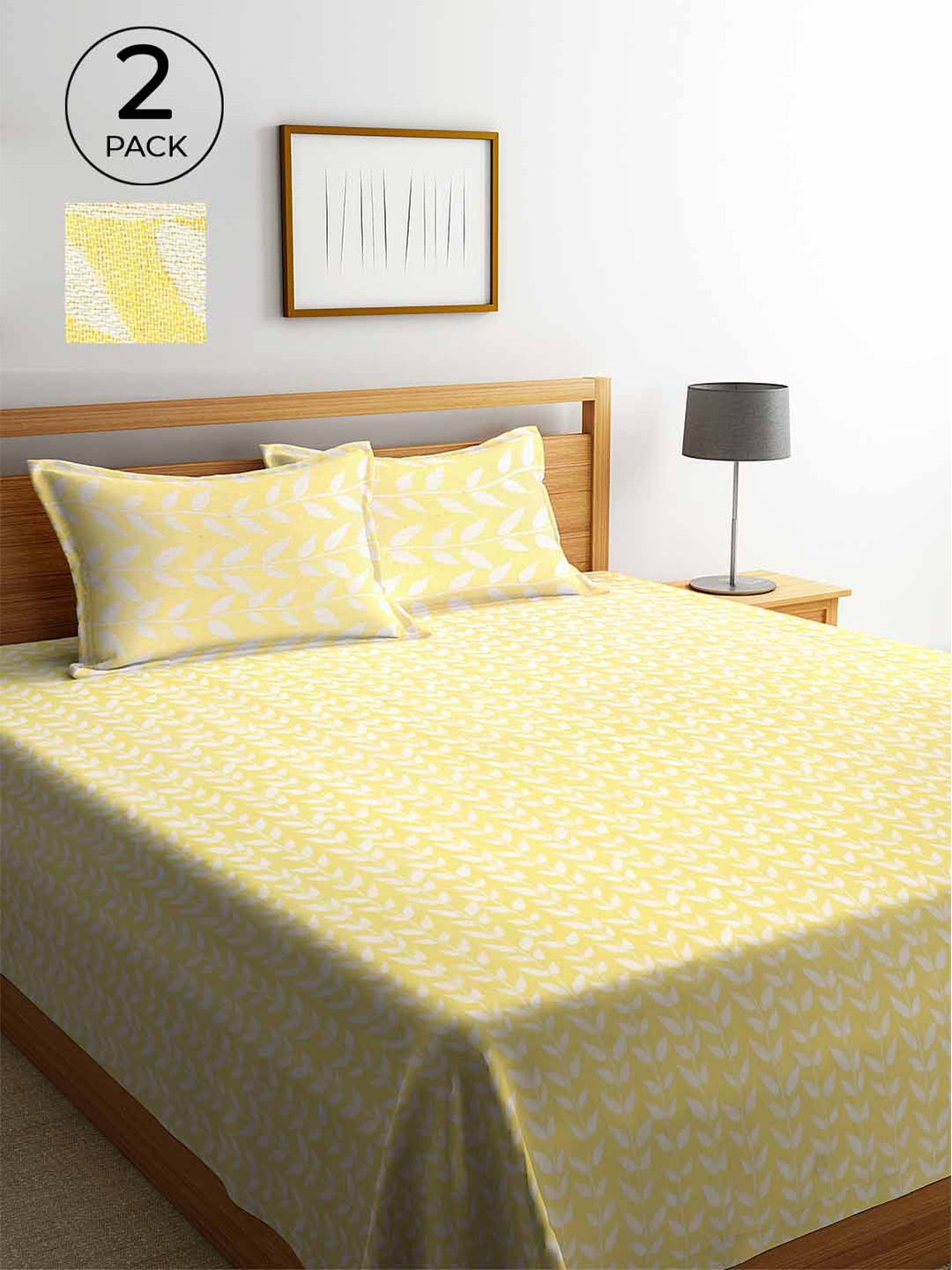 

Klotthe Pack of 2 Yellow Woven Design Double Bed Cover With 4 Pillow Covers