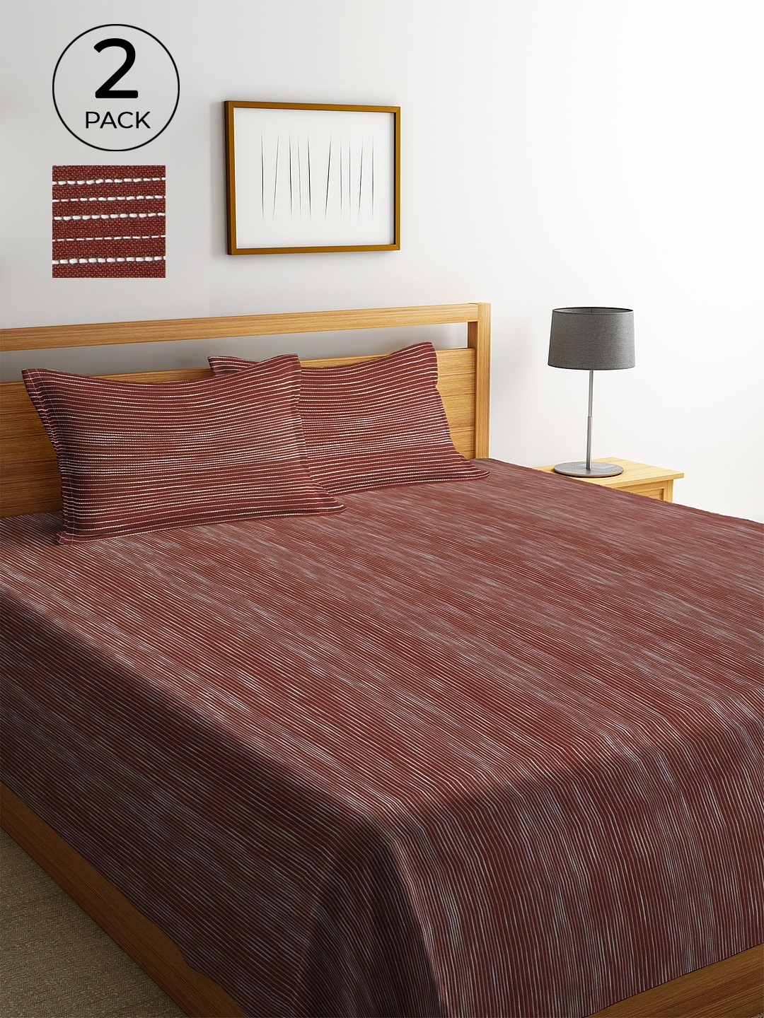 

Klotthe Pack of 2 Brown Woven Design Double Bed Cover With 4 Pillow Covers