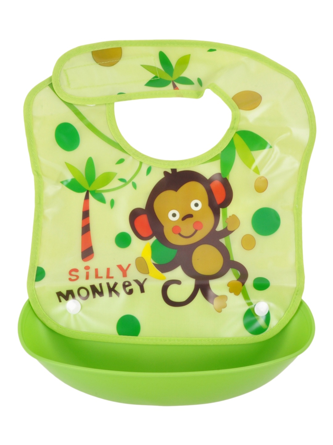 

Yellow Bee Kids Green & Brown Easy Clean Bib With Crumb Collector