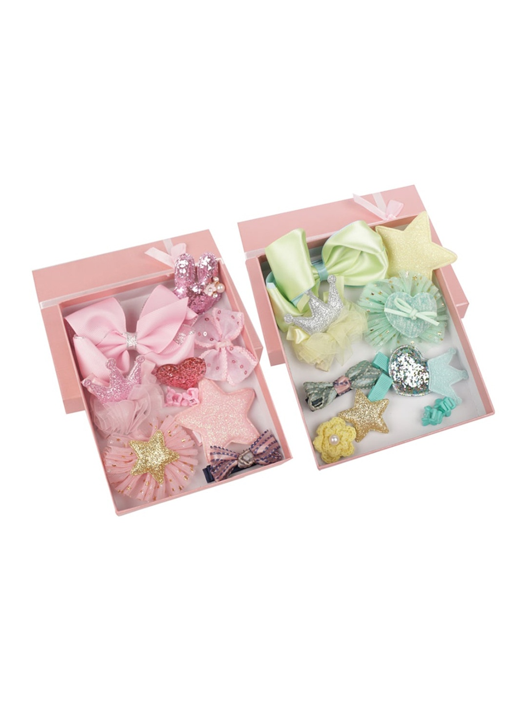 

Yellow Bee Girls Set Of 20 Pink & Green Embellished Hair Accessories
