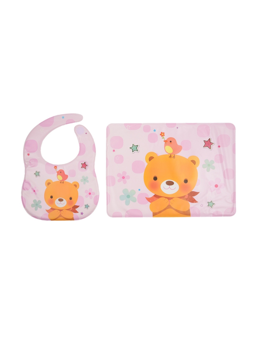 

Yellow Bee Girls Pink & Orange Printed Easy Clean Silicon Bib