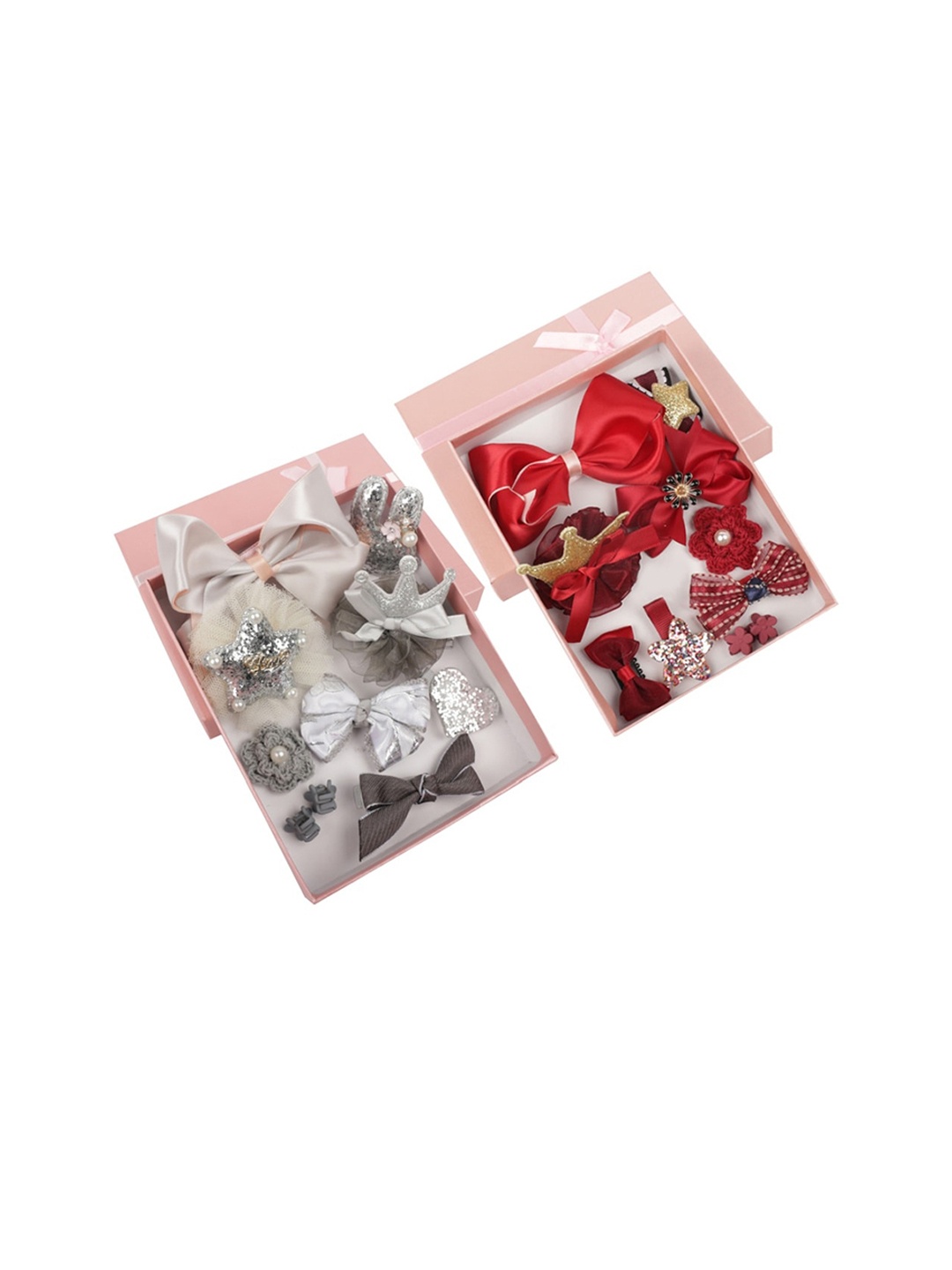 

Yellow Bee Girls Set Of 20 Grey & Red Embellished Hair Accessories