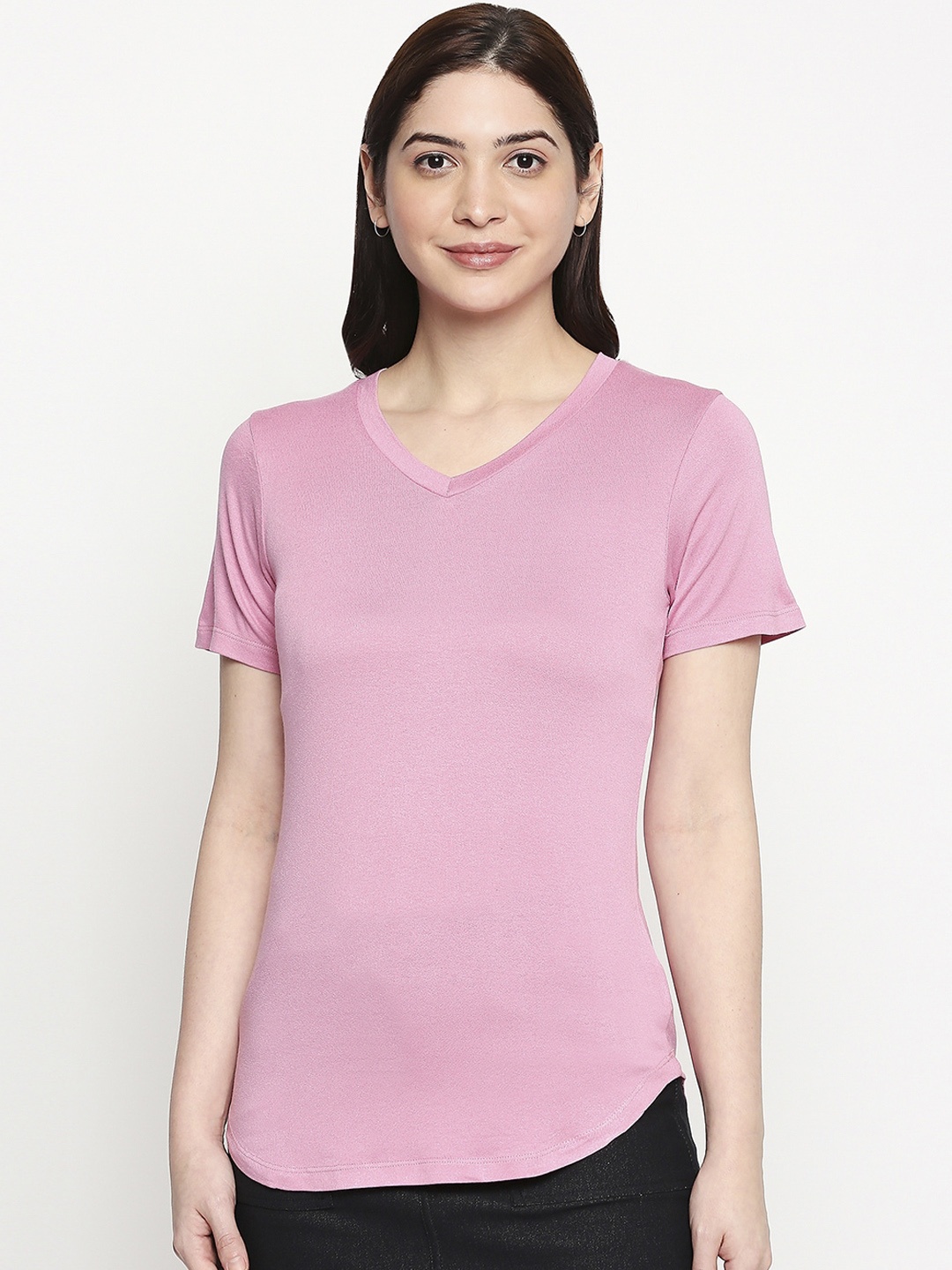 

inocenCia Women Pink Solid V-Neck T-shirt