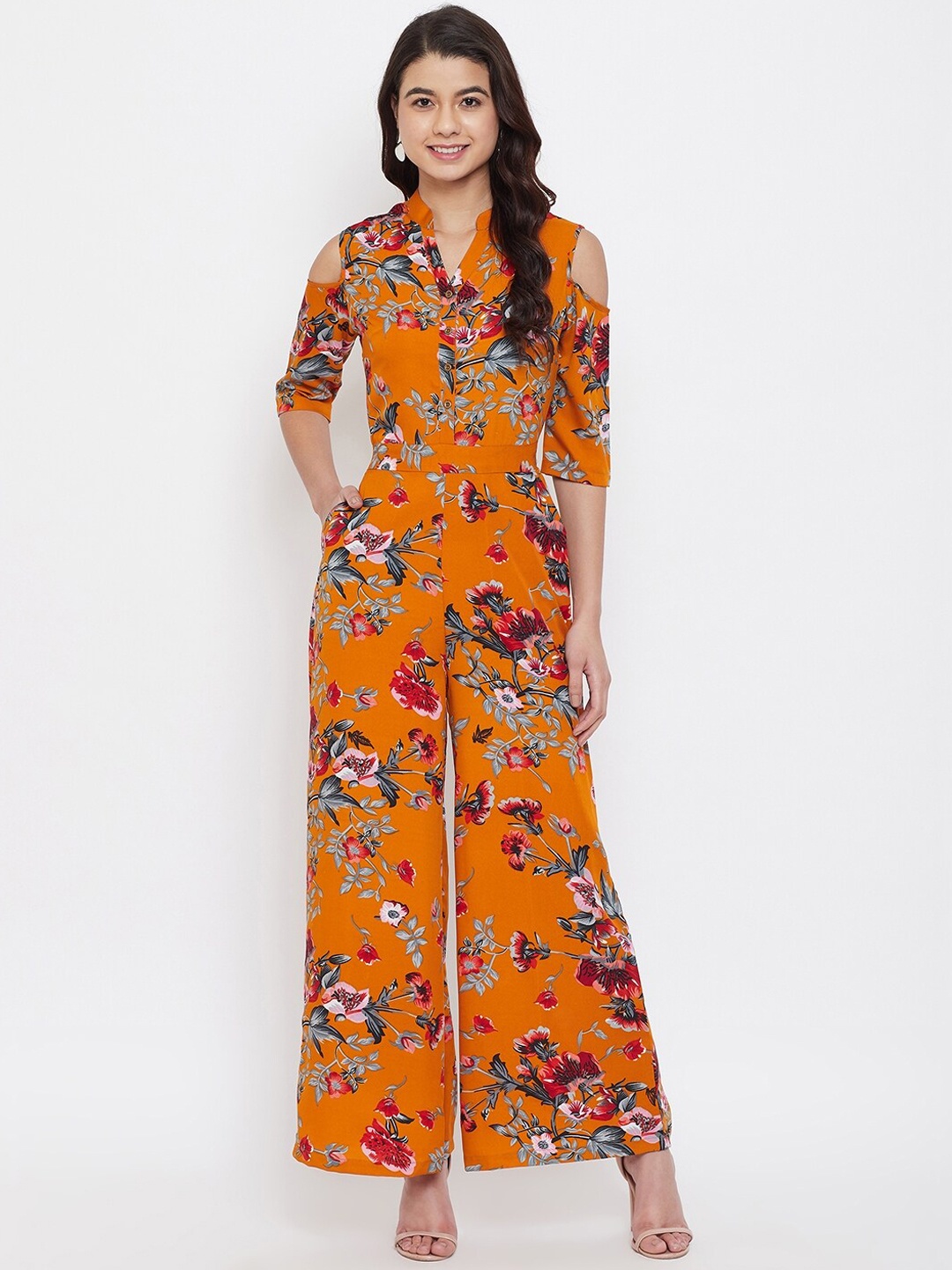 

Uptownie Lite Women Orange & Green Floral Printed Basic Jumpsuit