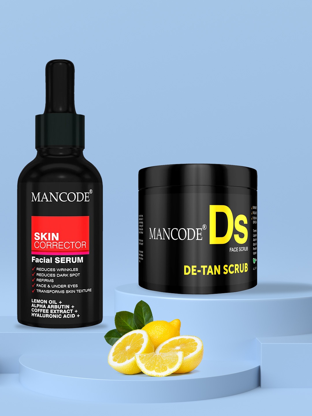 

Mancode Detan Scrub, 100gm & skin Corrector Facial Serum, 50ml (Combo of 2), Black