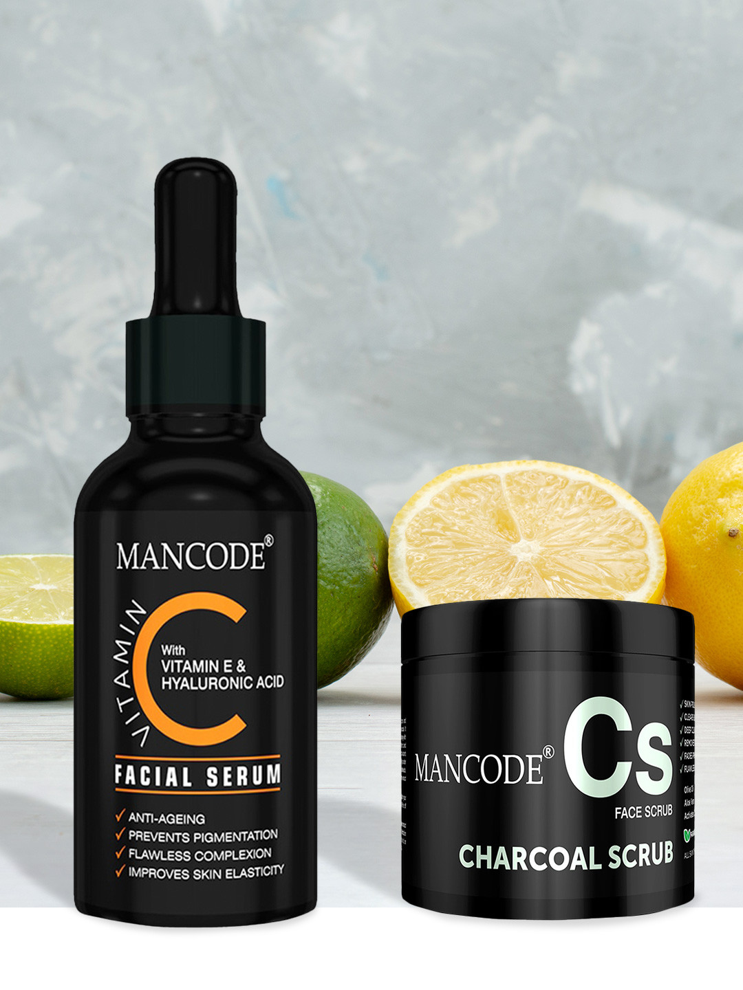 

MANCODE Men Charcoal Scrub 100gm & Vitamin C Serum 50ml Combo of 2, Black