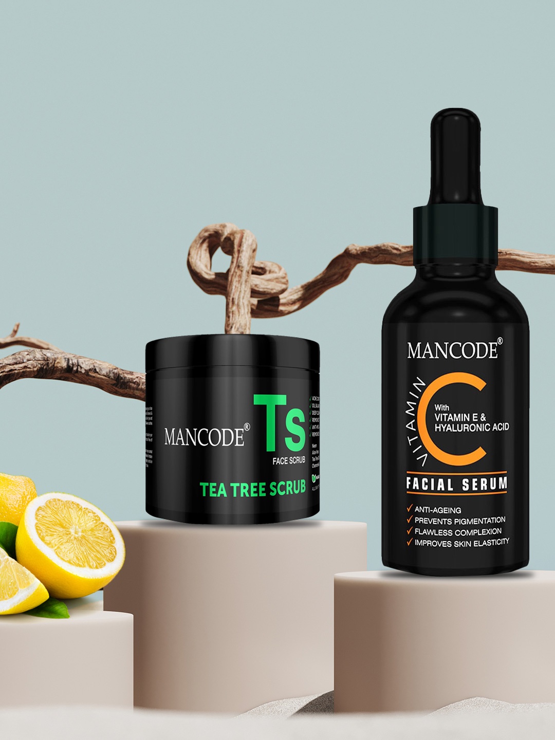 

MANCODE Men Tea Tree Scrub, 100gm & Vitamin C Serum, 50ml (Combo of 2), Black