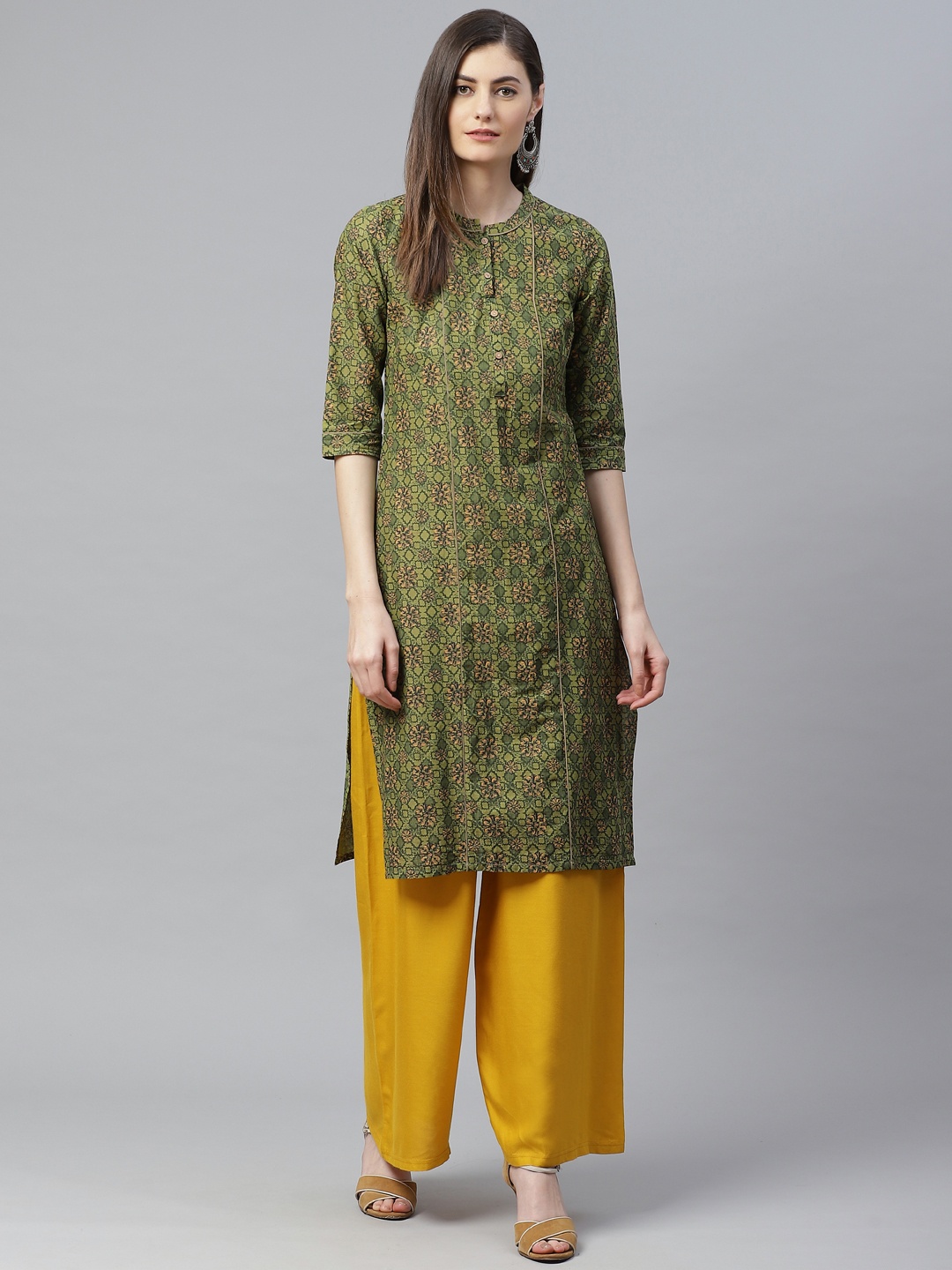 

AURELIA Women Green & Yellow Ethnic Motifs Printed Kurta