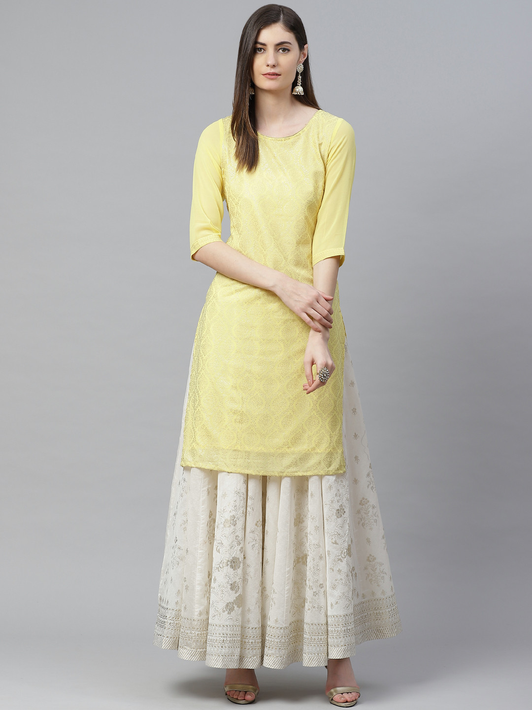 

AURELIA Women Yellow & Golden Ethnic Motifs Printed Straight Kurta