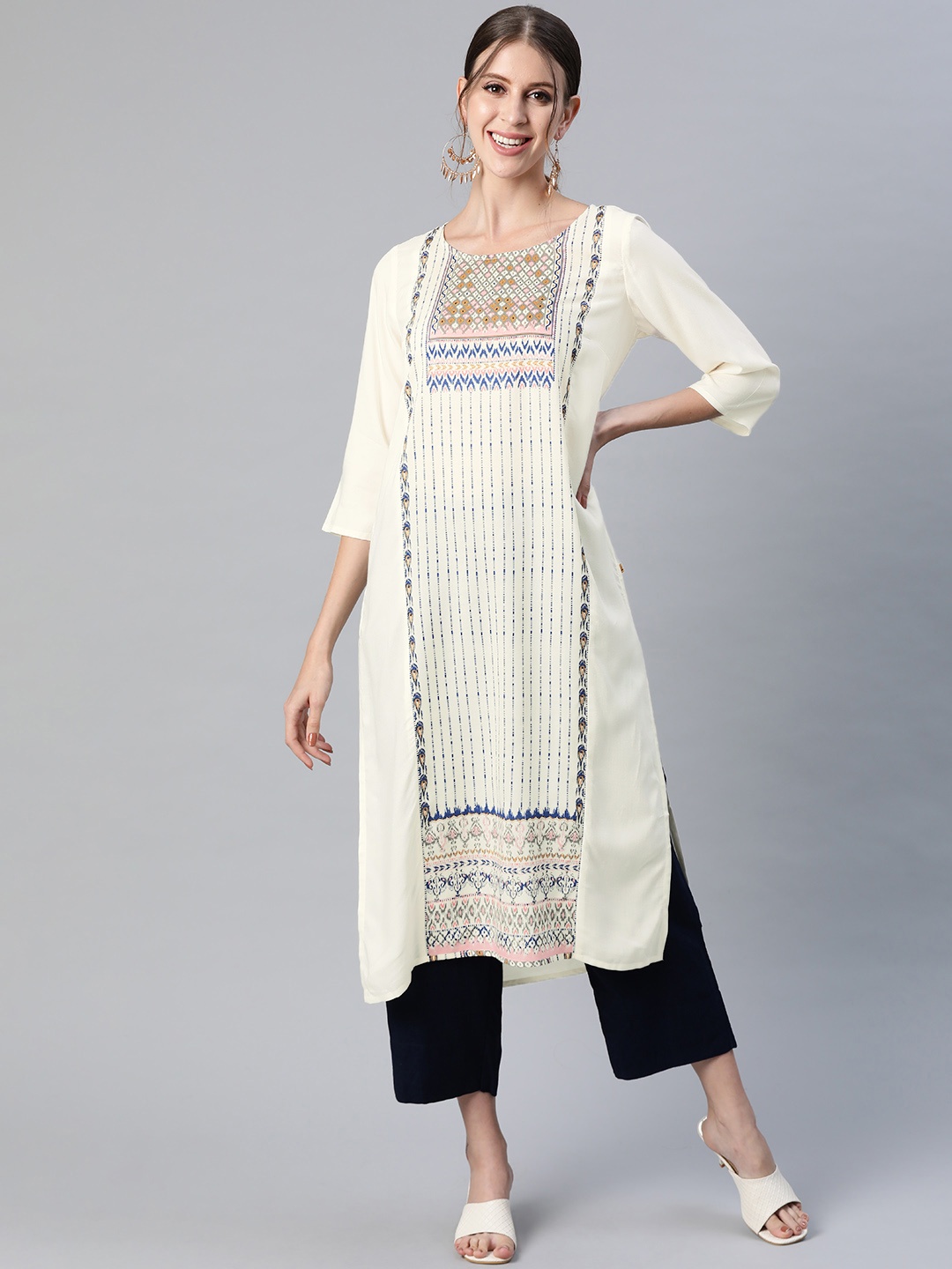 

AURELIA Women Off White Printed Kurta