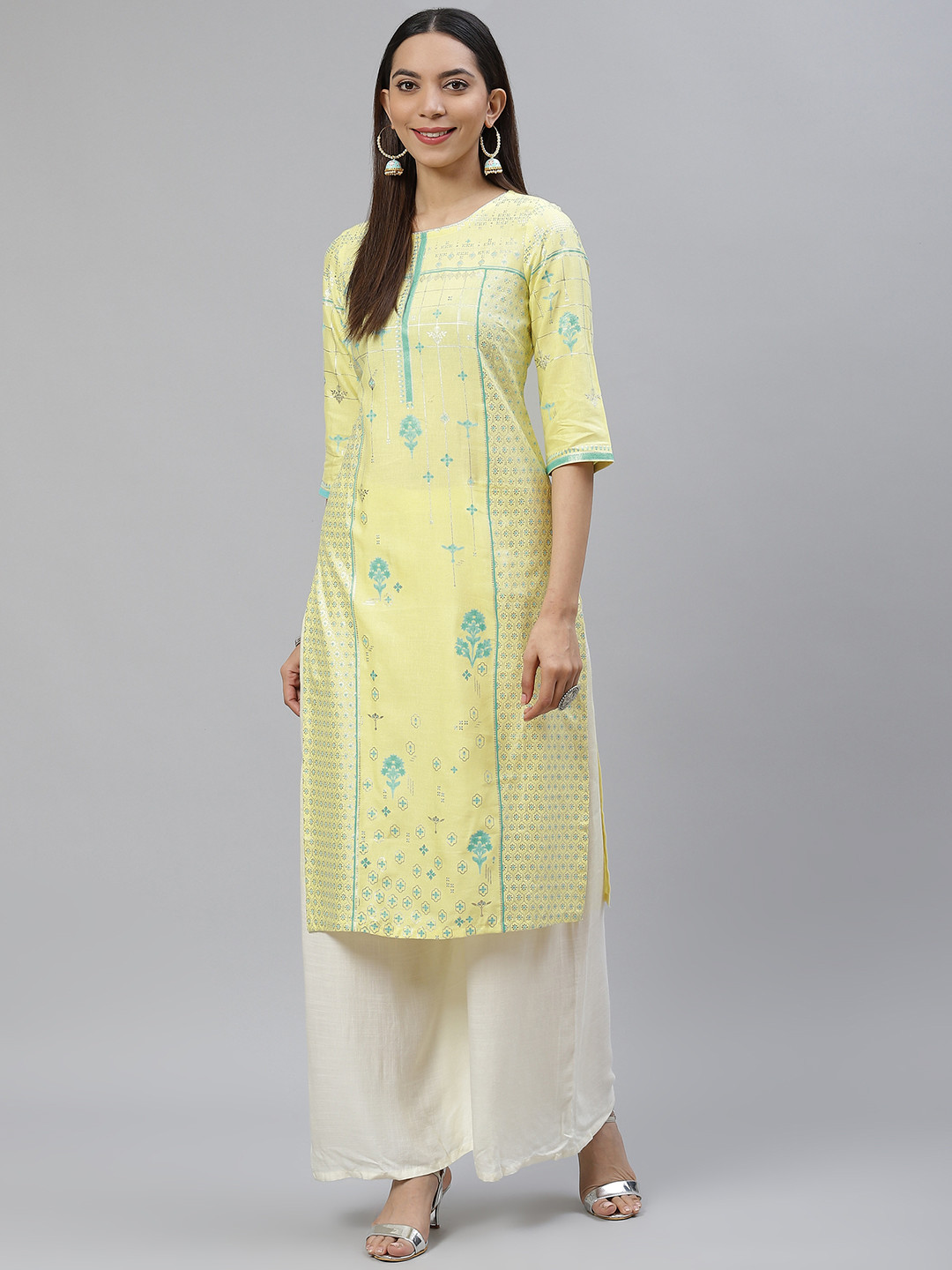 

AURELIA Women Yellow & Blue Ethnic Motifs Printed Kurta