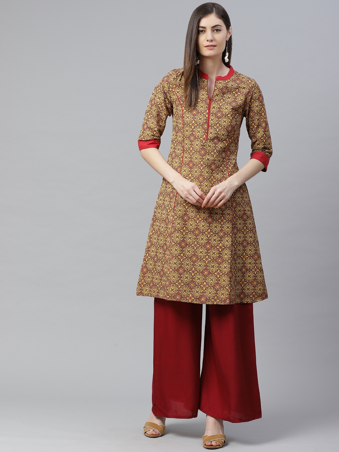 

AURELIA Women Brown & Yellow Ethnic Motifs Printed Kurta