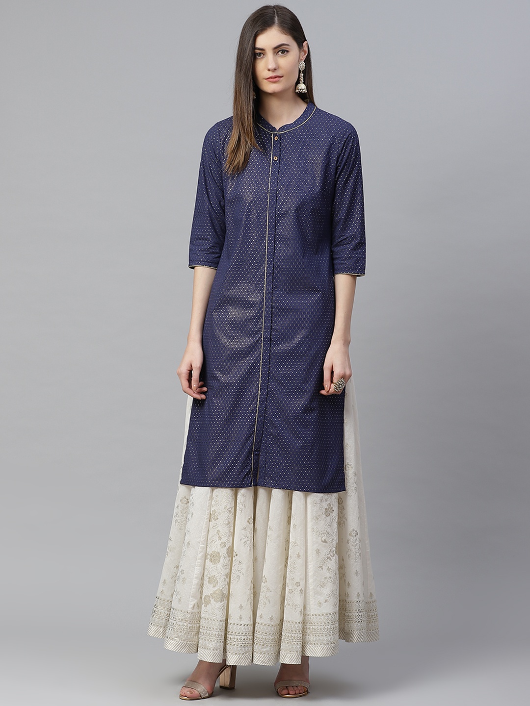 

AURELIA Women Navy Blue & Golden Geometric Printed Kurta