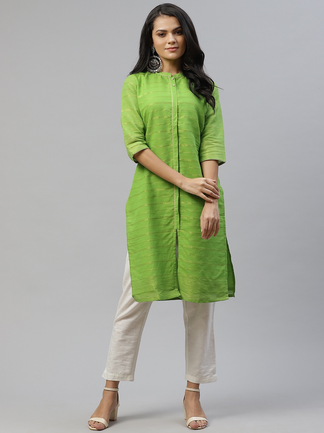 

AURELIA Straight Cotton Kurta, Green