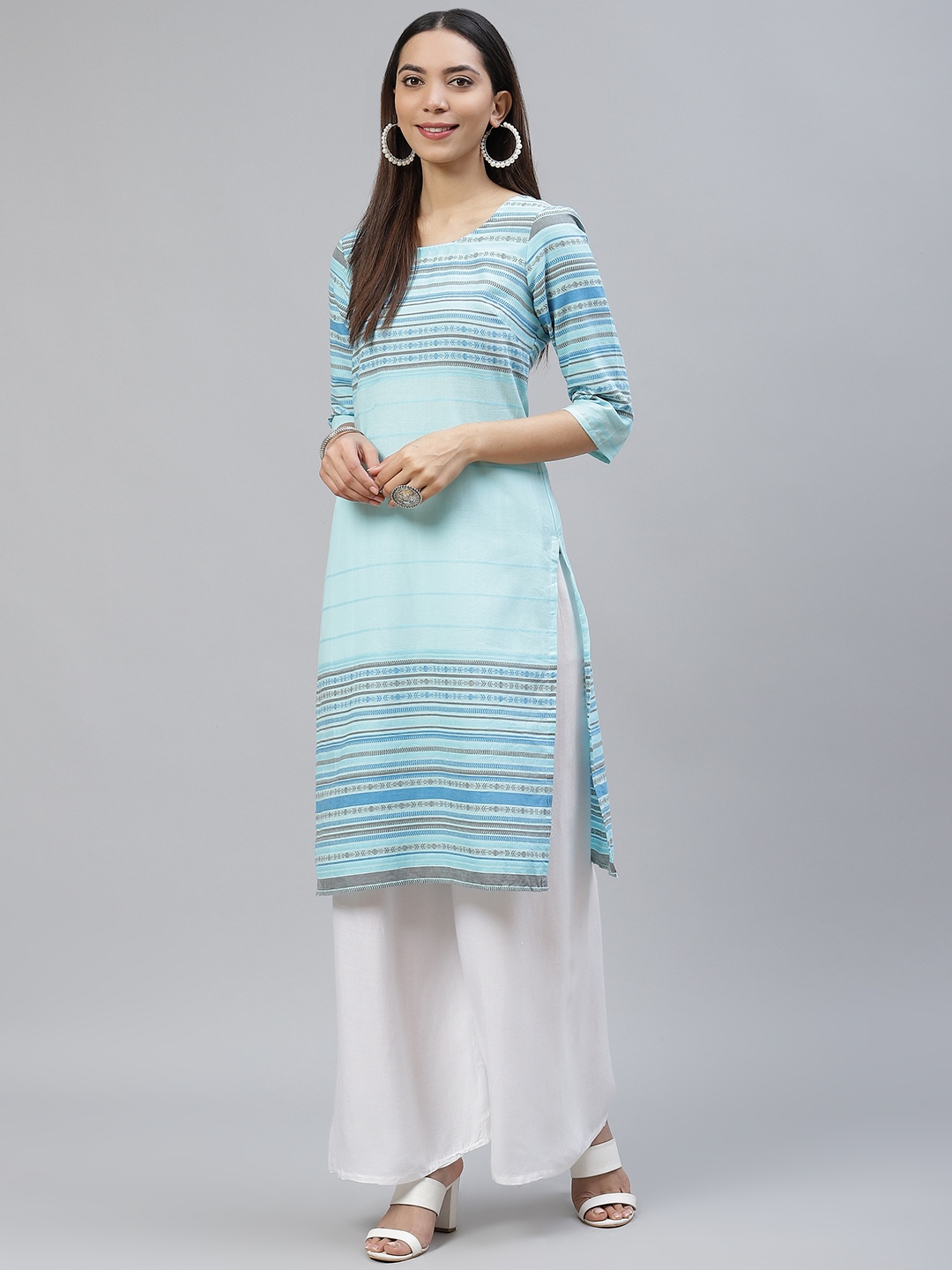 

AURELIA Women Blue Tribal Woven Design Pure Cotton Straight Kurta