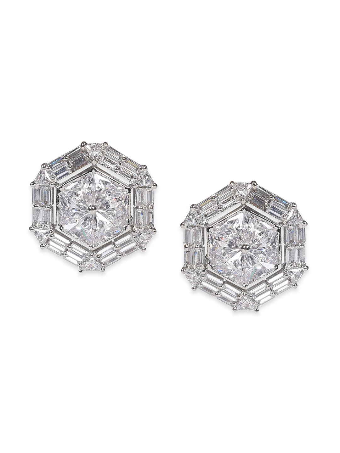 

MIDASKART Silver-Toned Geometric Studs