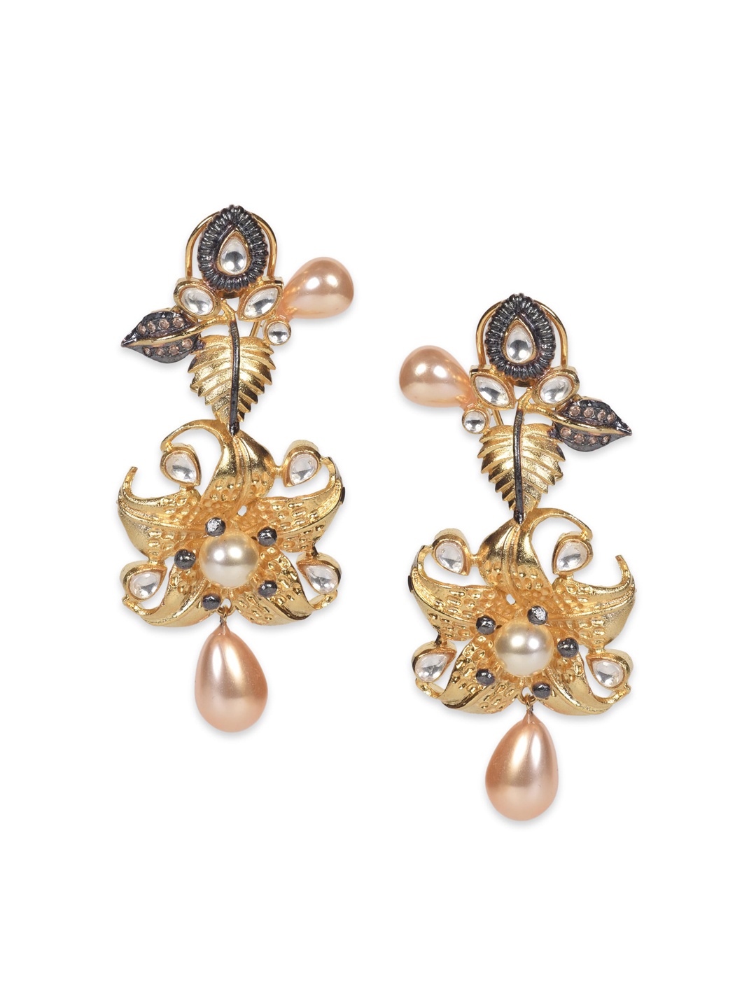 

MIDASKART Gold-Toned & Pink Contemporary Drop Earrings