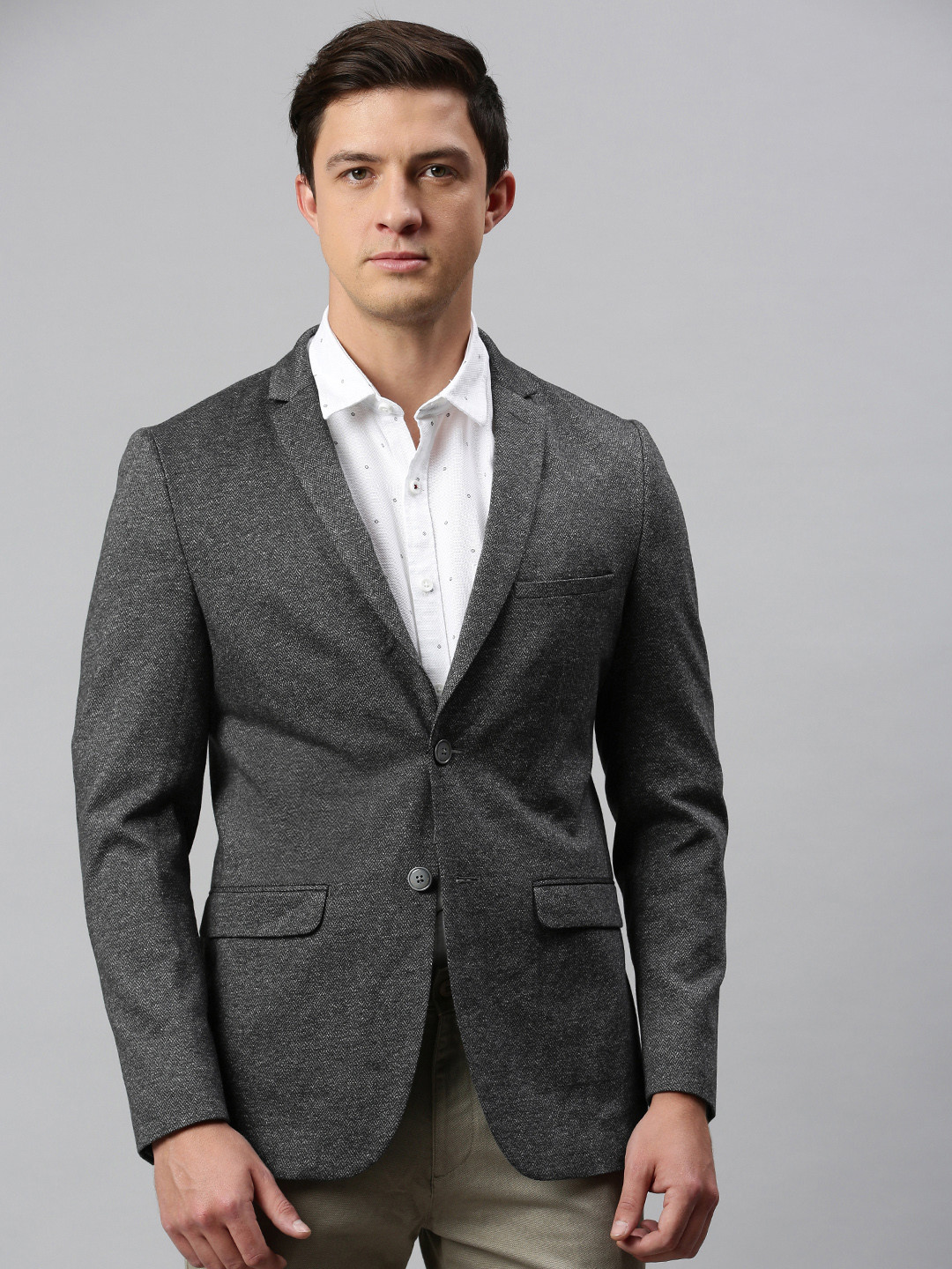 

Louis Philippe Sport Men Grey Self Design Single-Breasted Blazer