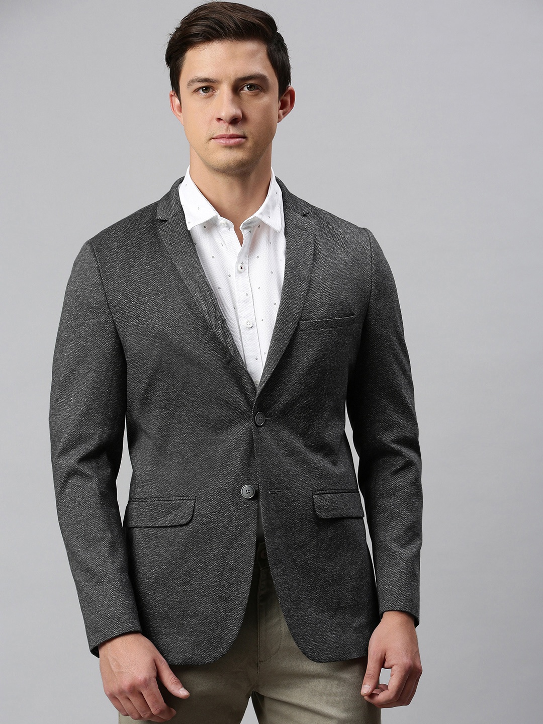 

Louis Philippe Sport Men Grey Self Design Single-Breasted Blazer