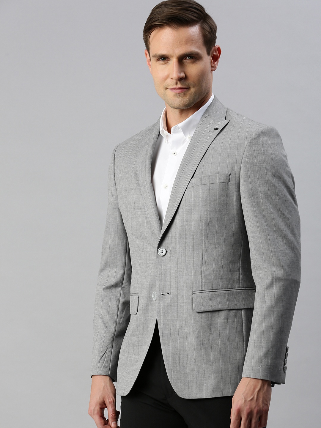 

Louis Philippe Men Grey Self Design Single-Breasted Blazer
