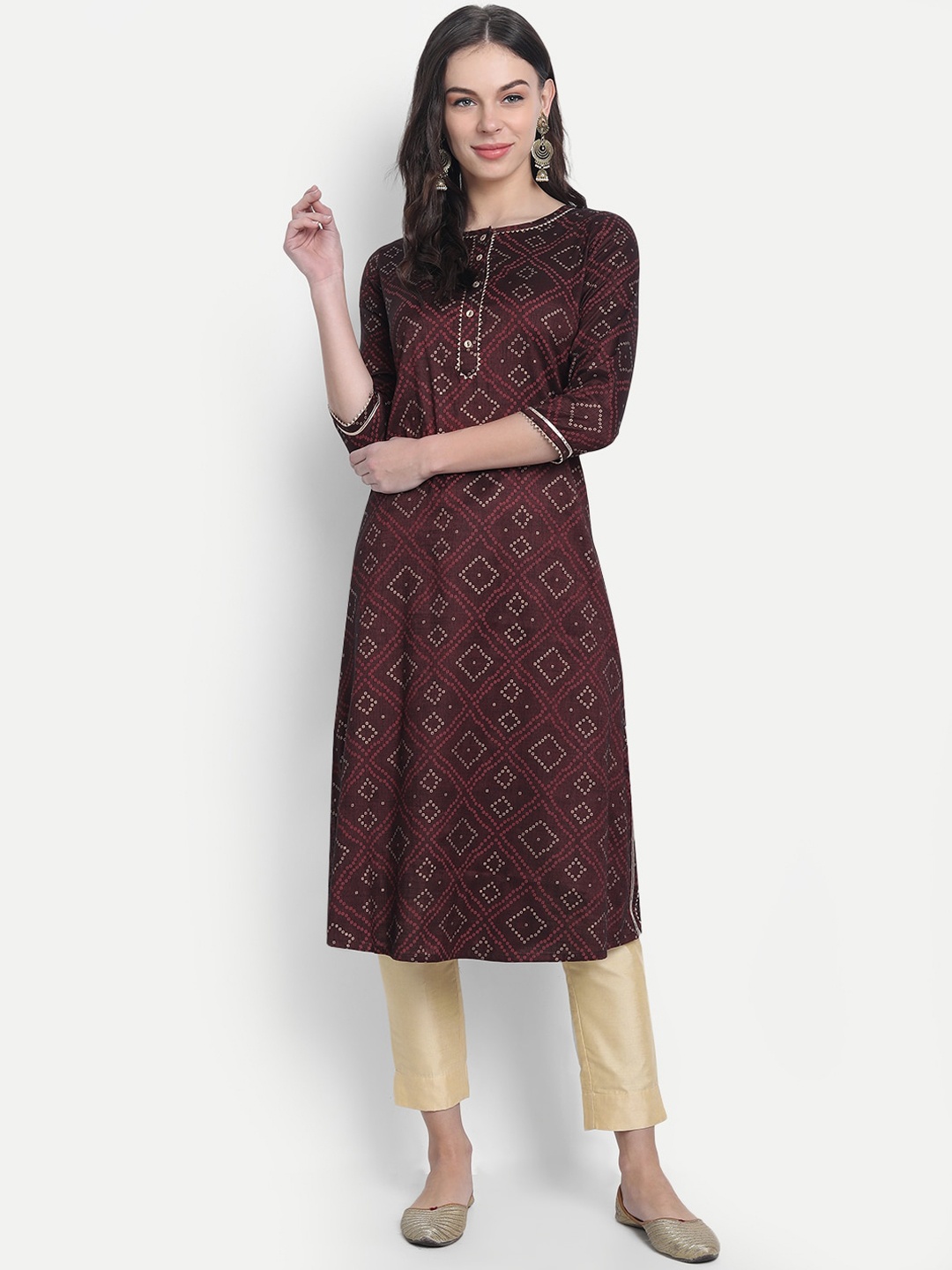 

fabGLOBAL Women Maroon Printed Straight Kurta