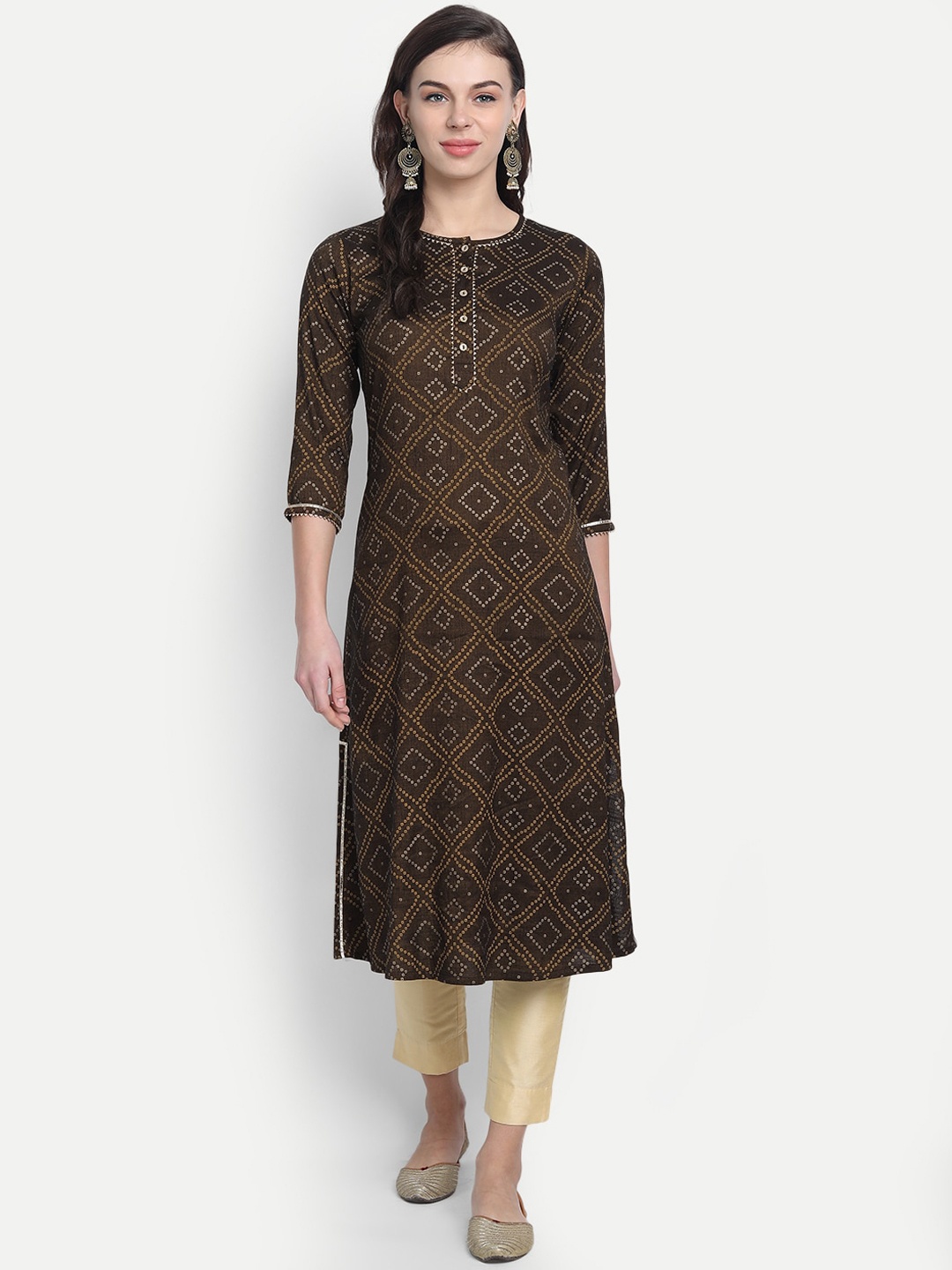 

fabGLOBAL Women Brown Printed Straight Kurta