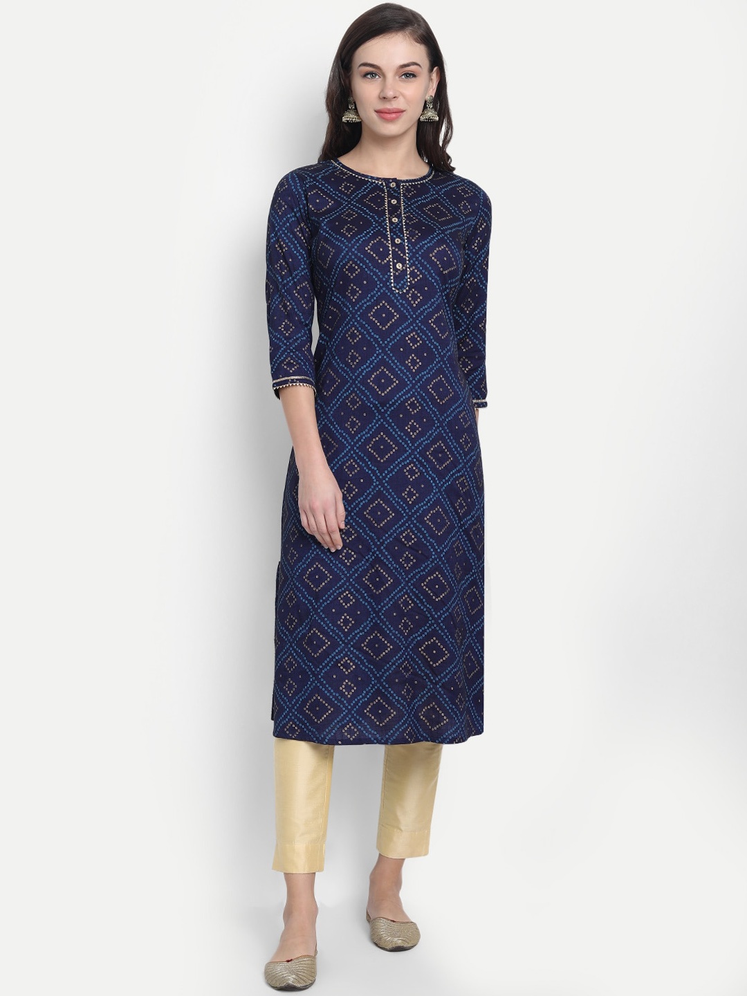 

fabGLOBAL Women Blue Bandhani Printed Straight Kurta