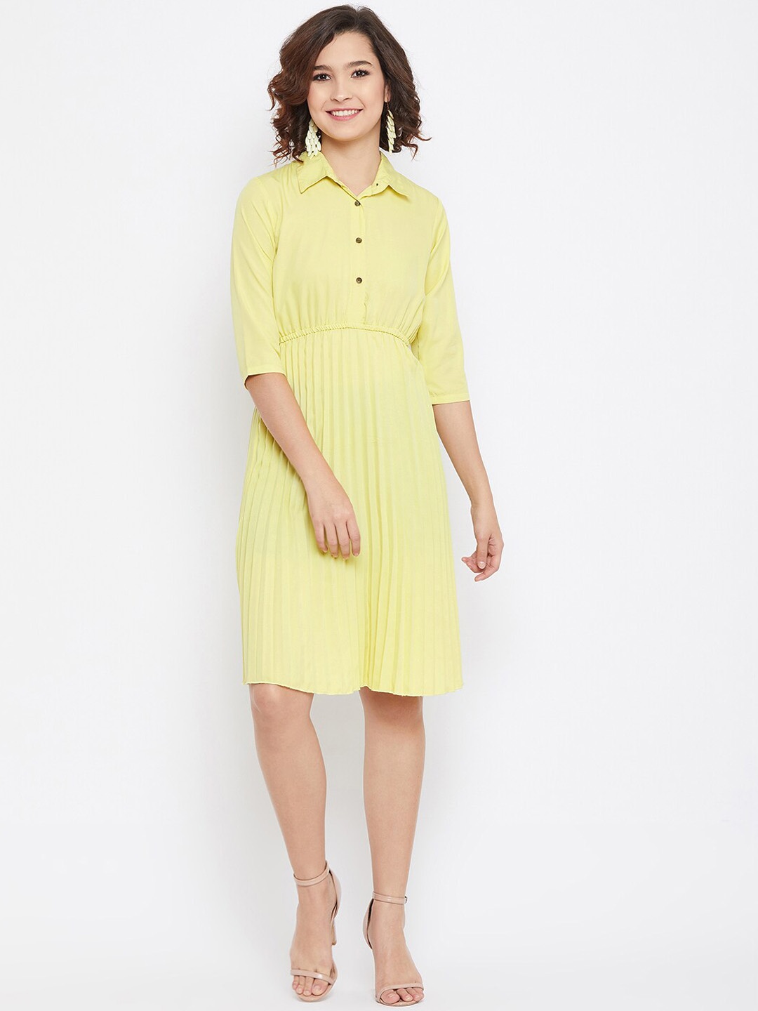 

U&F Women Yellow Solid Shirt Dress