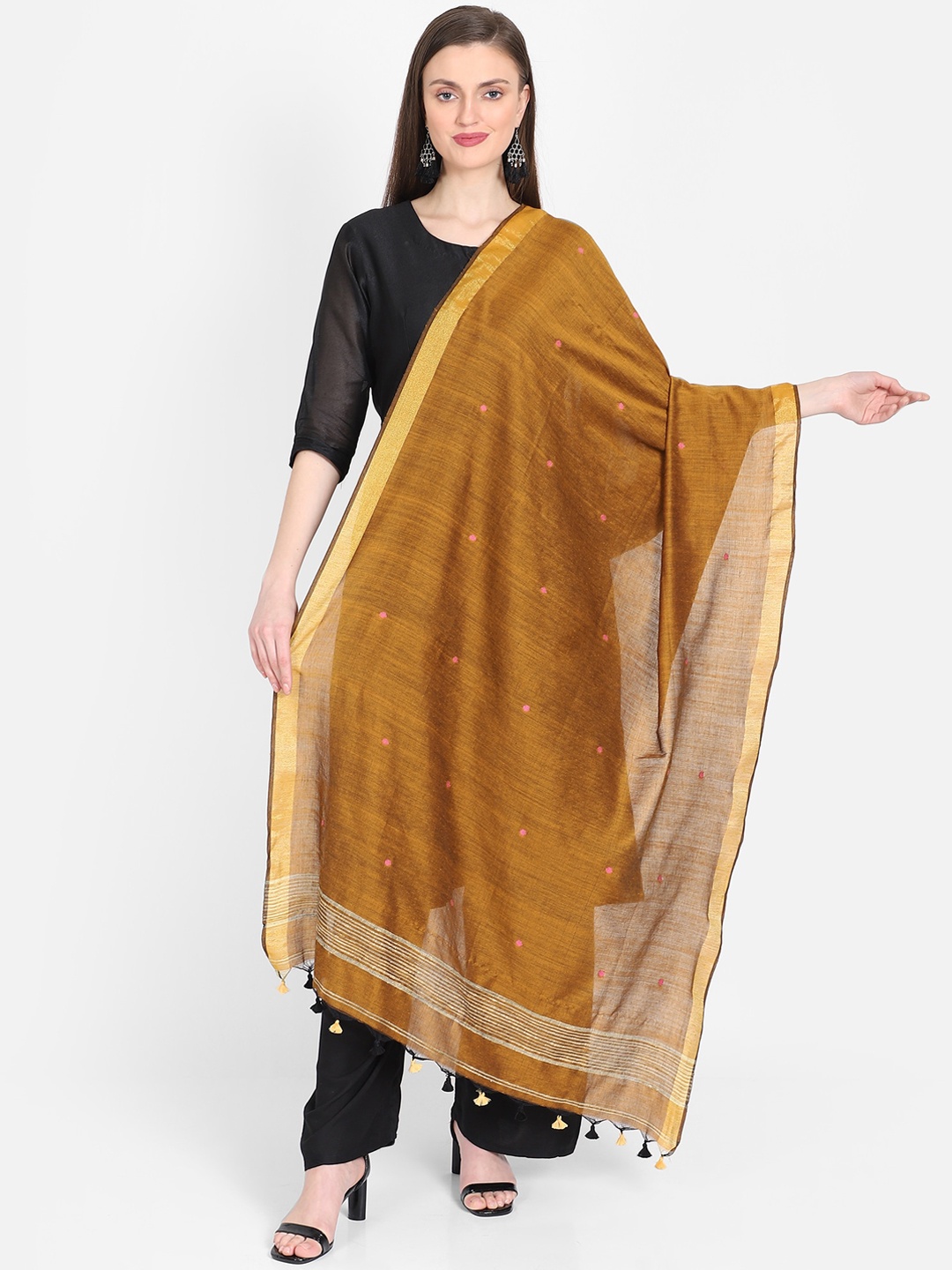 

THE WEAVE TRAVELLER Brown & Pink Woven Design Dupatta