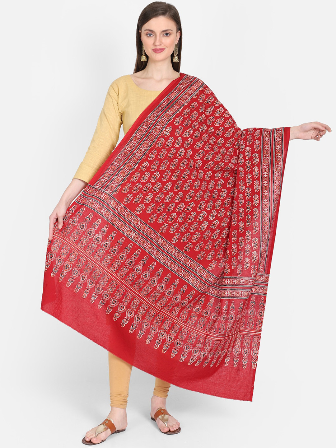 

THE WEAVE TRAVELLER Red Printed Sustainable Dupatta