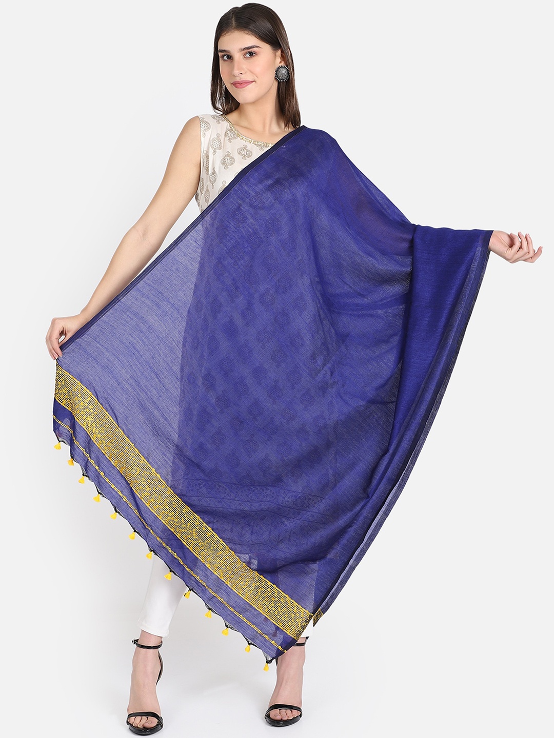 

THE WEAVE TRAVELLER Blue Solid Dupatta