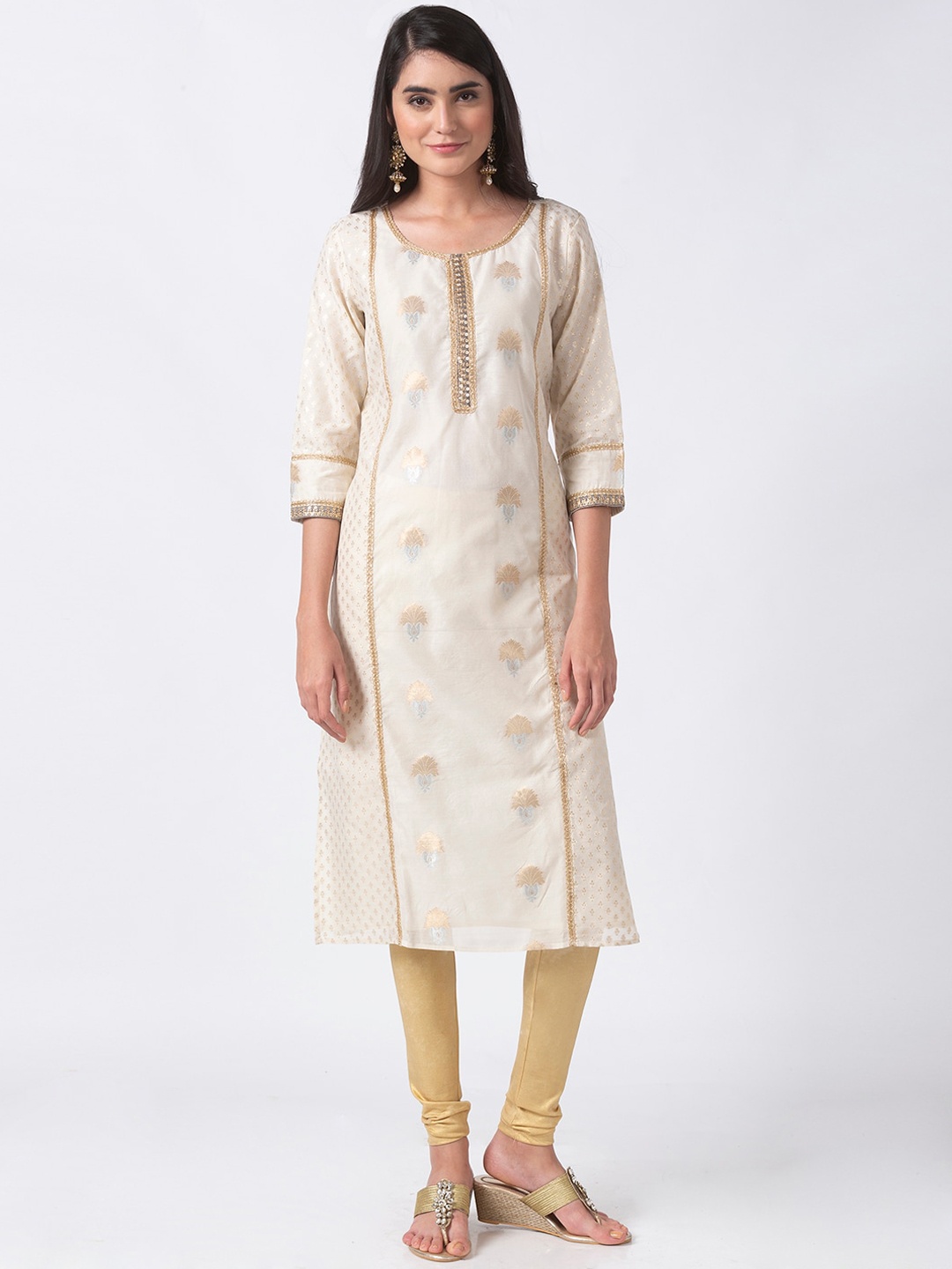 

Ethnicity Women Off-White Woven Design Straight Kurta