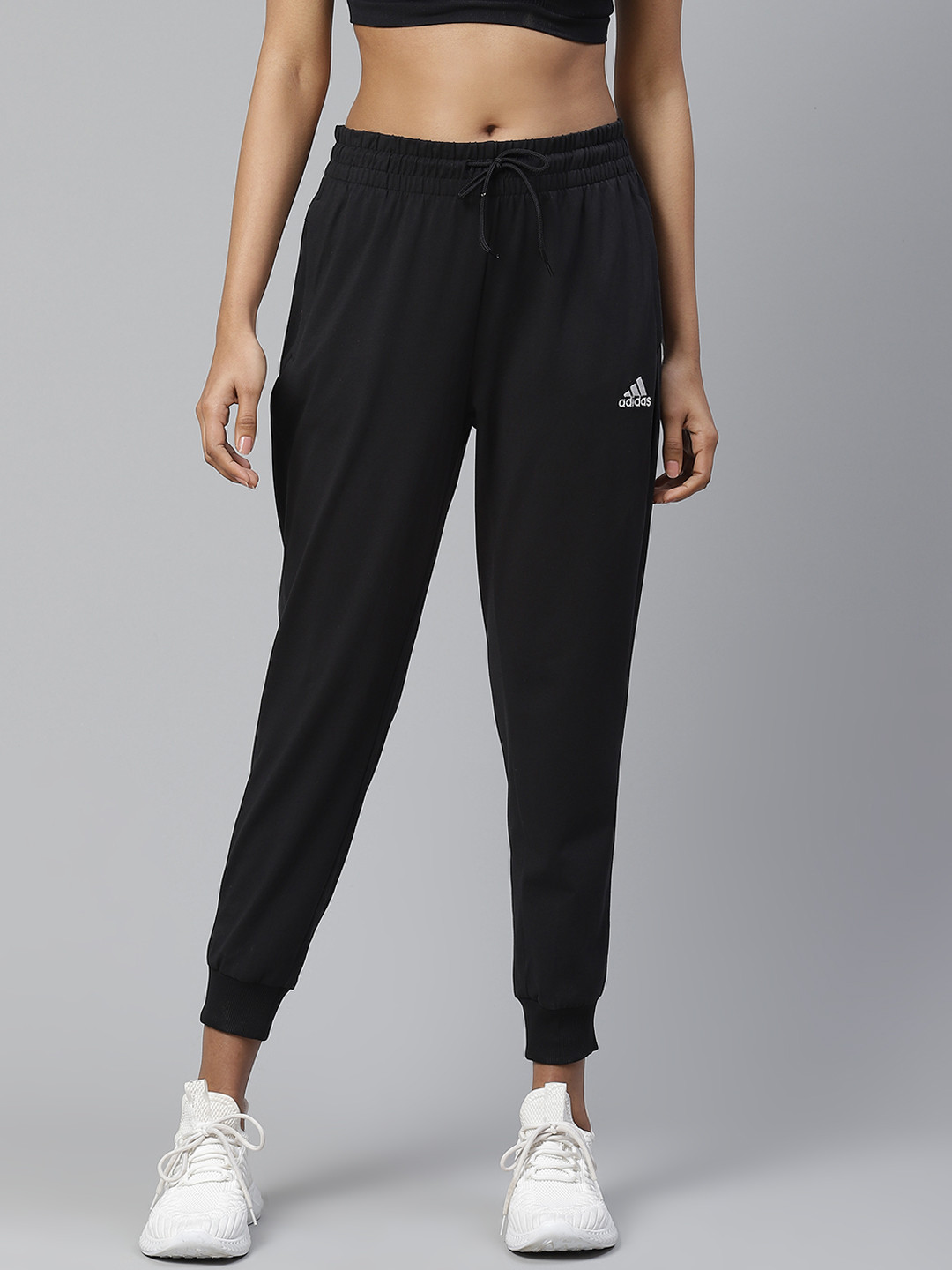 

ADIDAS Women Black Solid Essentials Tapered 3-Striped 7/8th Joggers