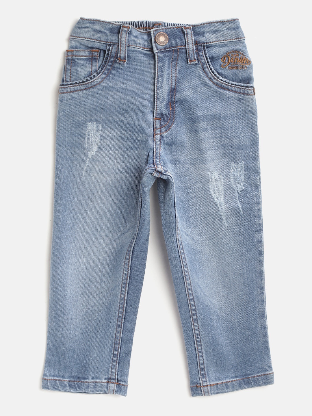 

Palm Tree Boys Blue Regular Fit Mid-Rise Low Distress Stretchable Jeans