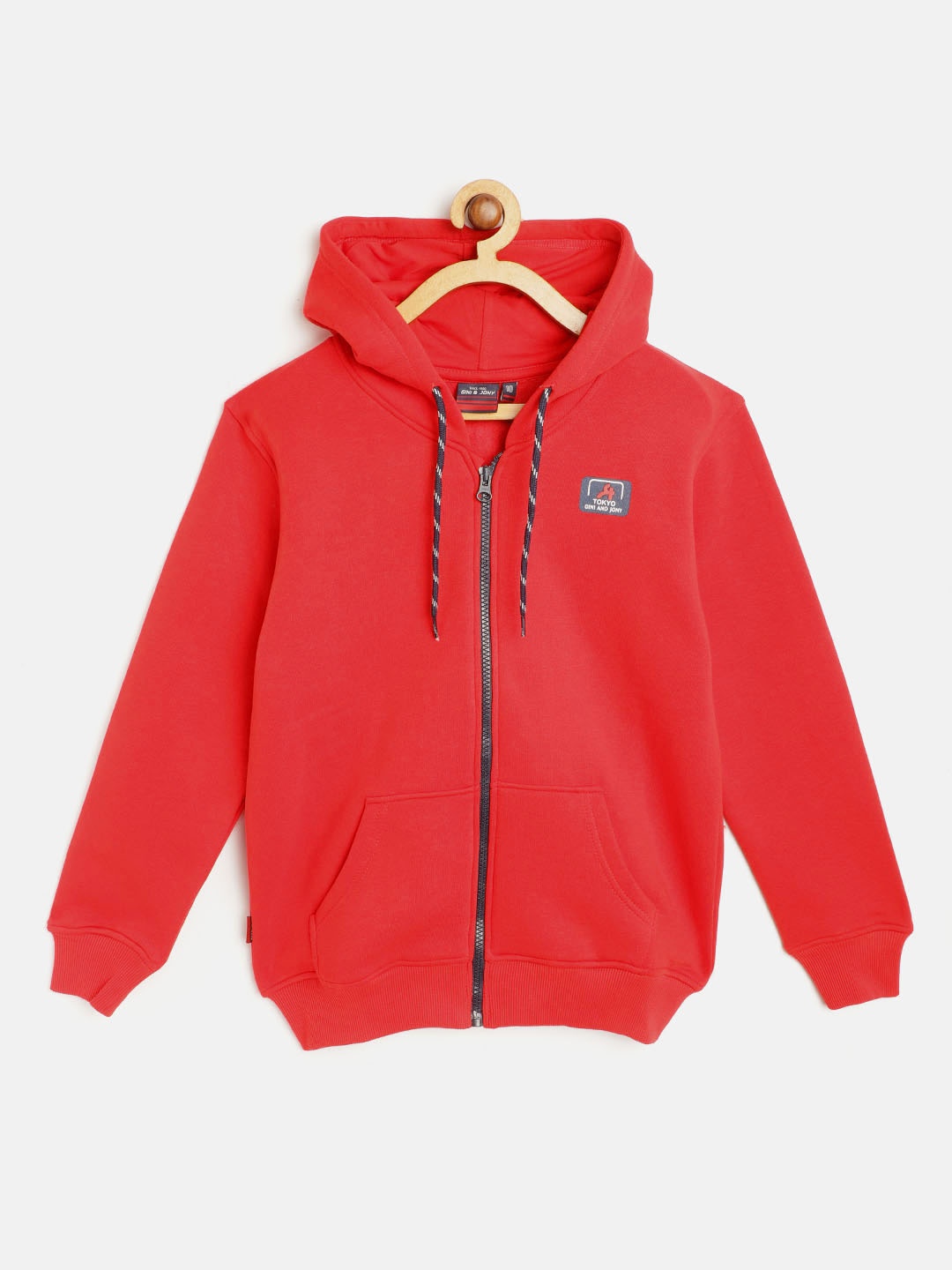 

Gini and Jony Boys Red Cotton Hooded Sweatshirt with Printed Back