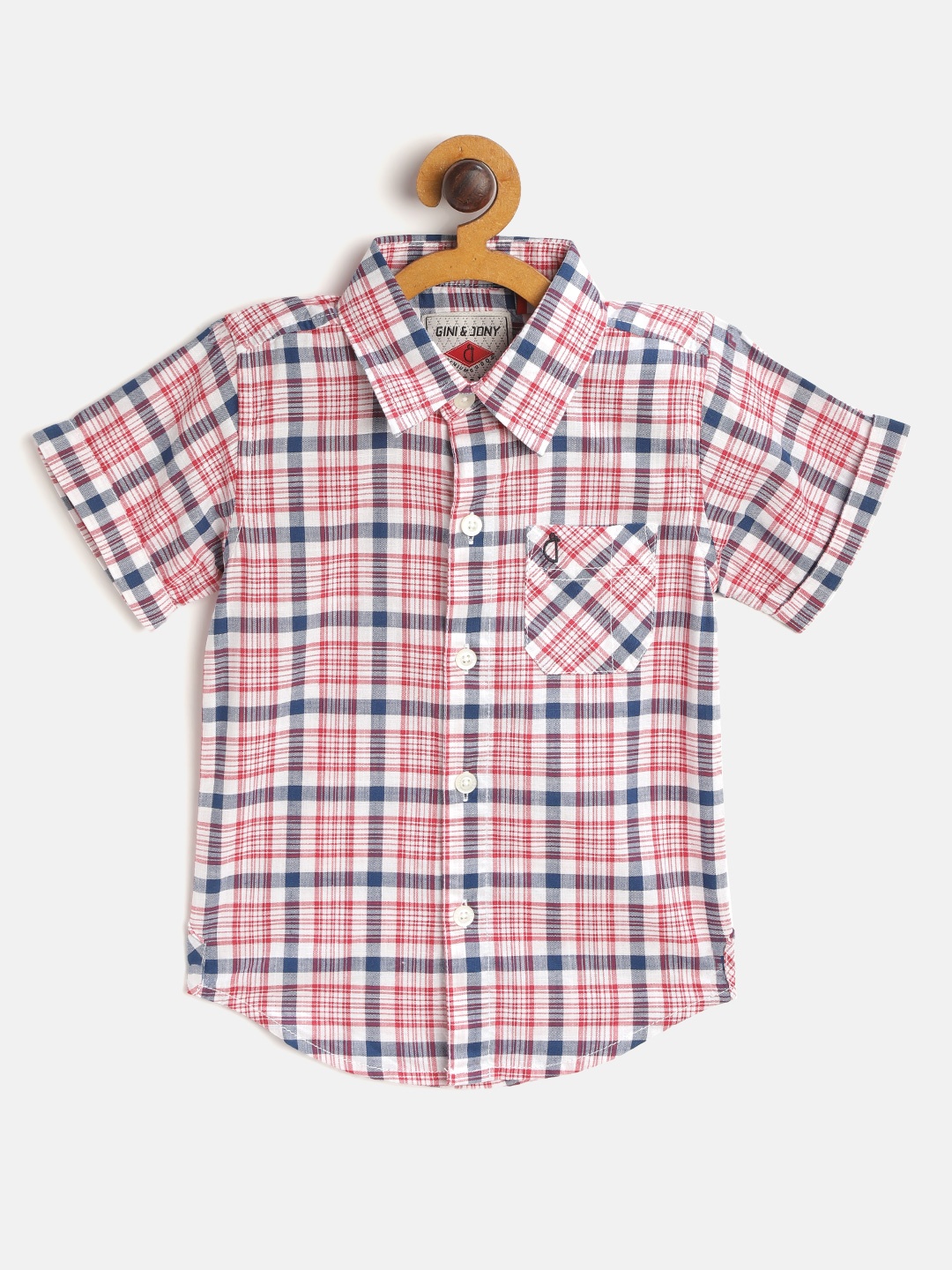 

Gini and Jony Boys Red & Blue Regular Fit Pure Cotton Checked Casual Shirt