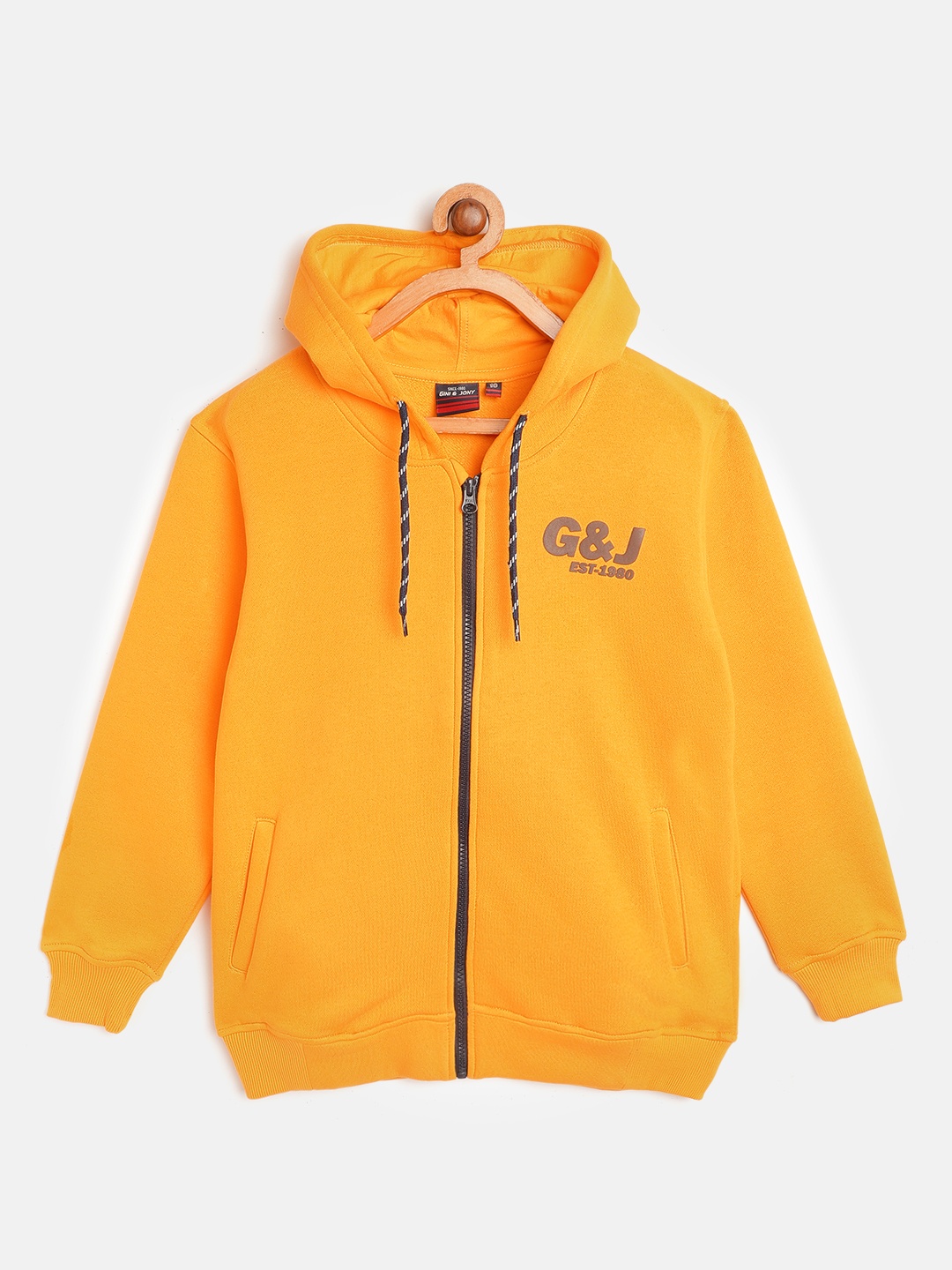 

Gini and Jony Boys Yellow Cotton Hooded Sweatshirt with Printed Back