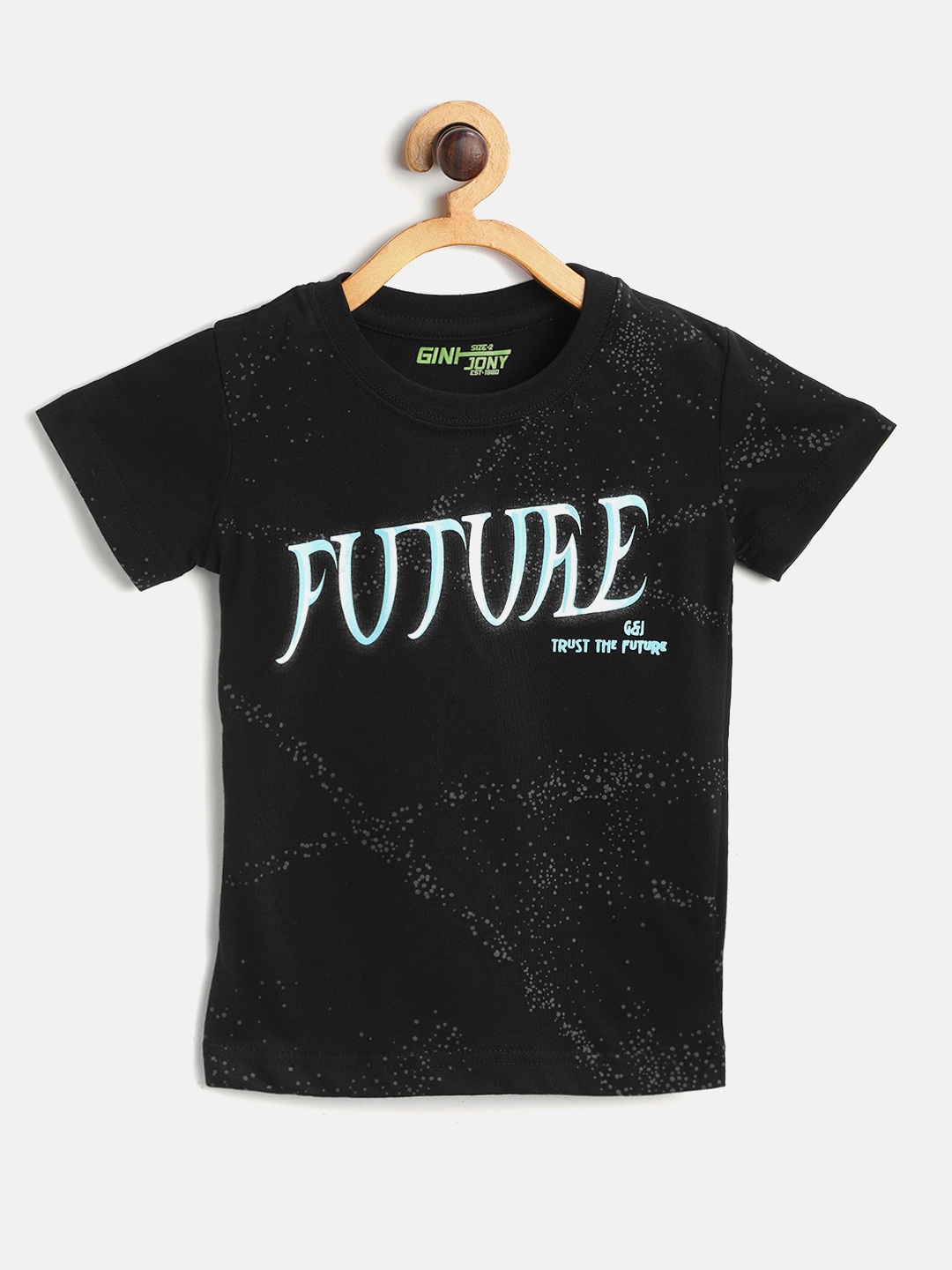 

Gini and Jony Boys Black Charcoal Grey Abstract Typograpy Print Pure Cotton T-shirt