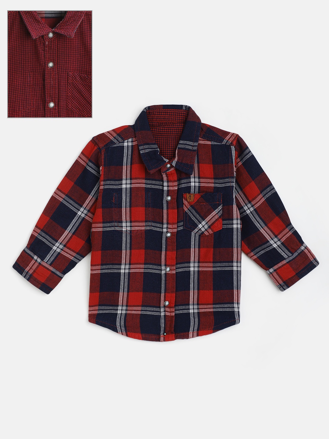 

Gini and Jony Infant Boys Maroon & Navy Blue Cotton Checked Reversible Casual Shirt