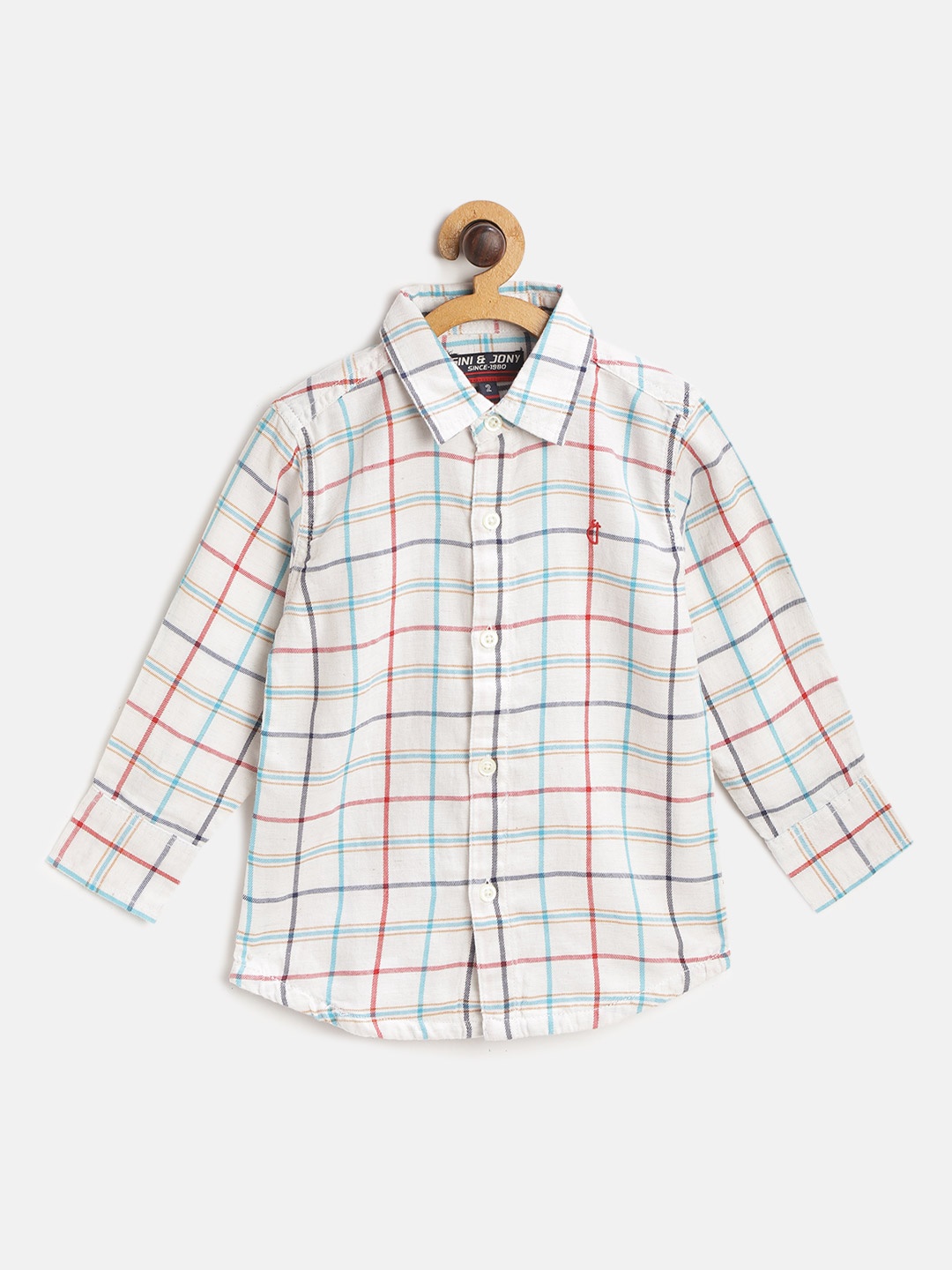 

Gini and Jony Boys White & Blue Regular Fit Checked Casual Shirt