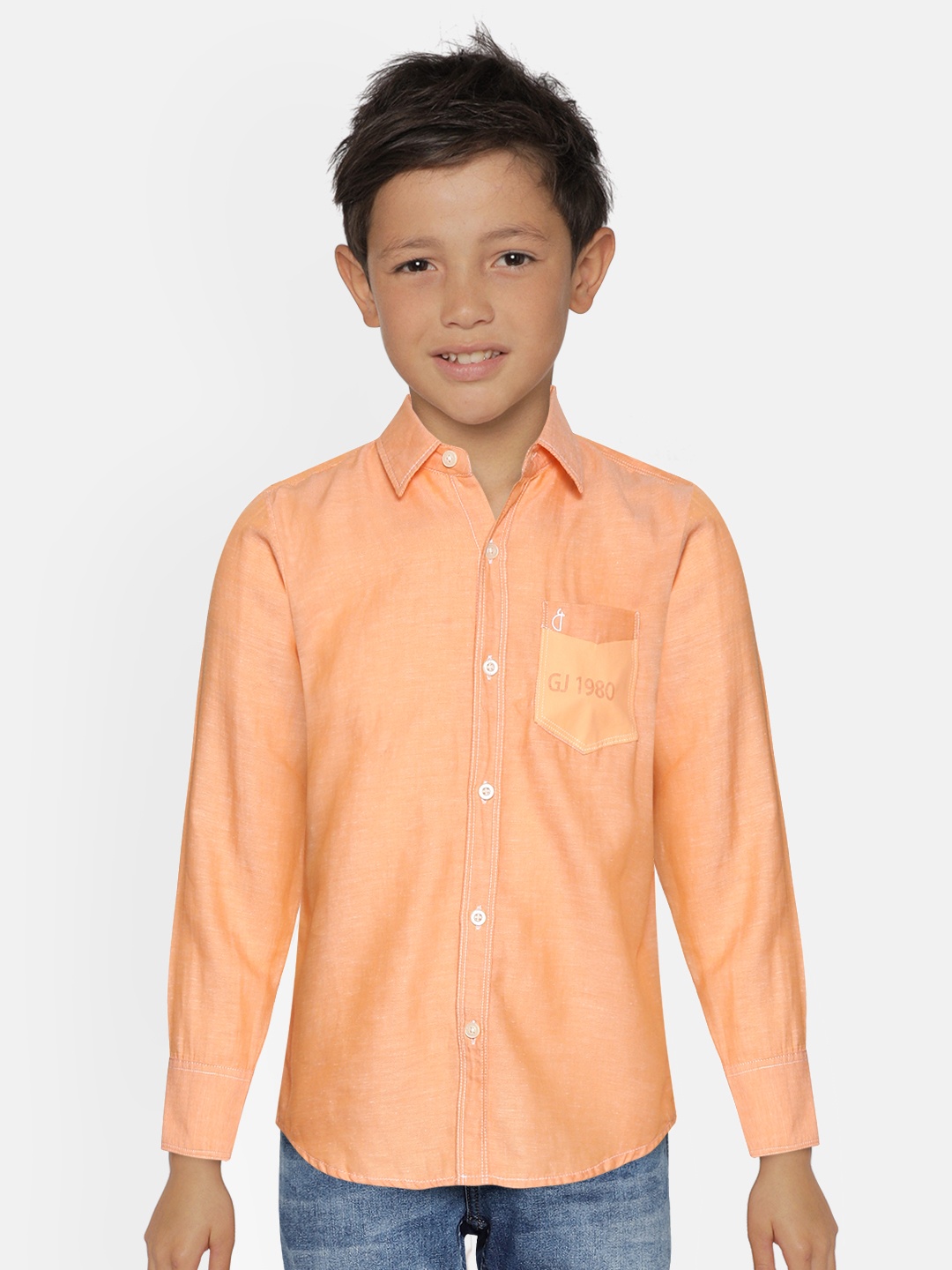 

Gini and Jony Boys Coral Orange Pure Cotton Regular Fit Solid Casual Shirt