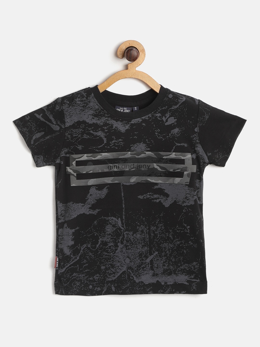 

Gini and Jony Boys Black Charcoal Grey Abstract Brand Logo Print Pure Cotton T-shirt